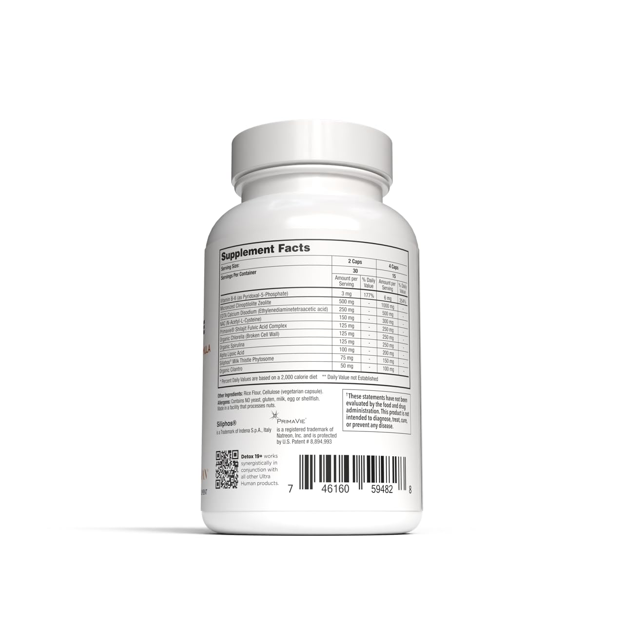Ultra Human DETOX19+ supplement with natural ingredients display