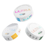 Ultra Pouches Variety Pack front view with Wintergreen, Cool Mint, and Tropical flavours