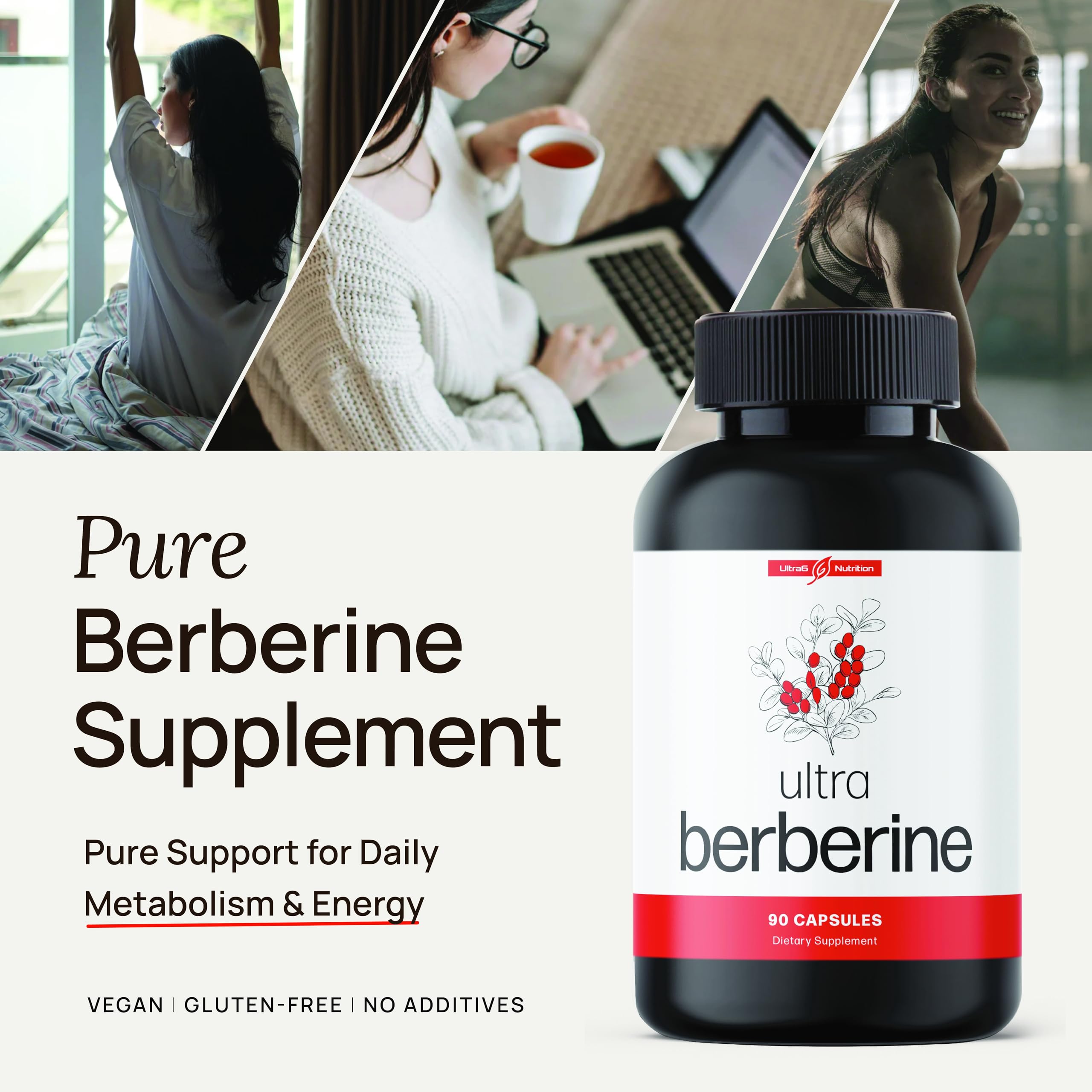 Ultra6 Nutrition Berberine HCl Capsules 600mg side view