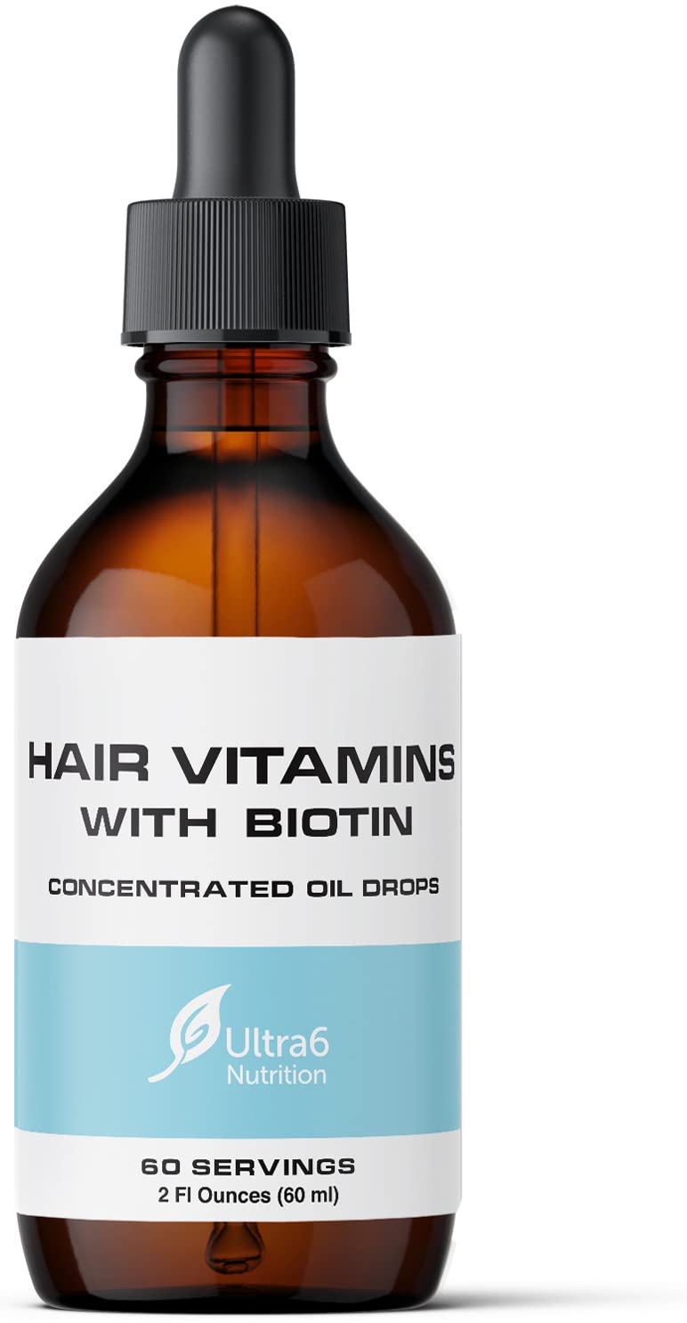 Ultra6 Nutrition Biotin Oil Drops front view with dropper