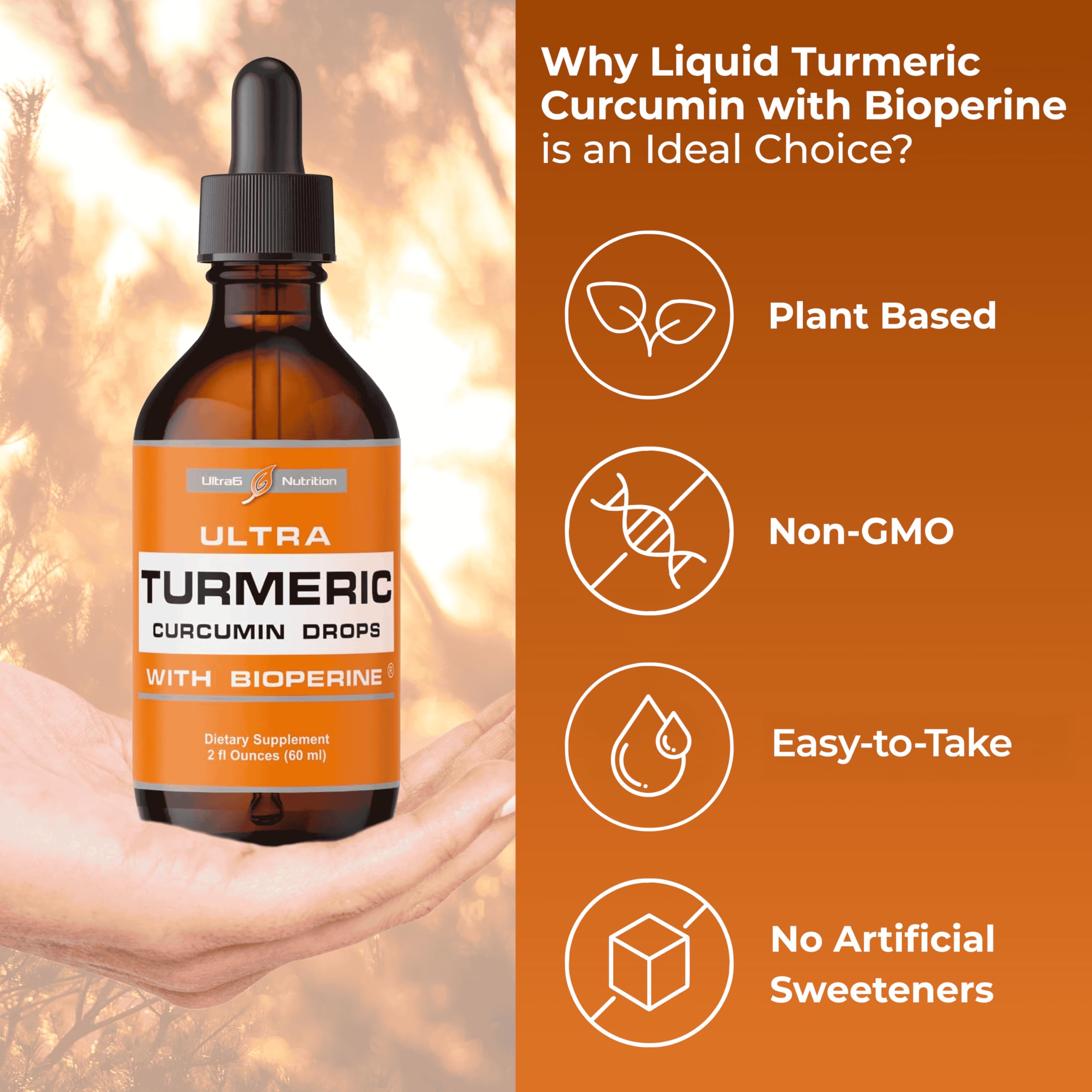 Ultra6 Nutrition Turmeric Liquid Extract bottle side view
