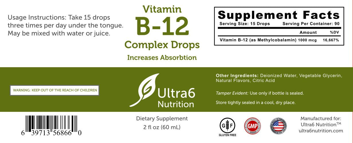 Ultra6 Nutrition Vitamin B12 Liquid Drops with dropper
