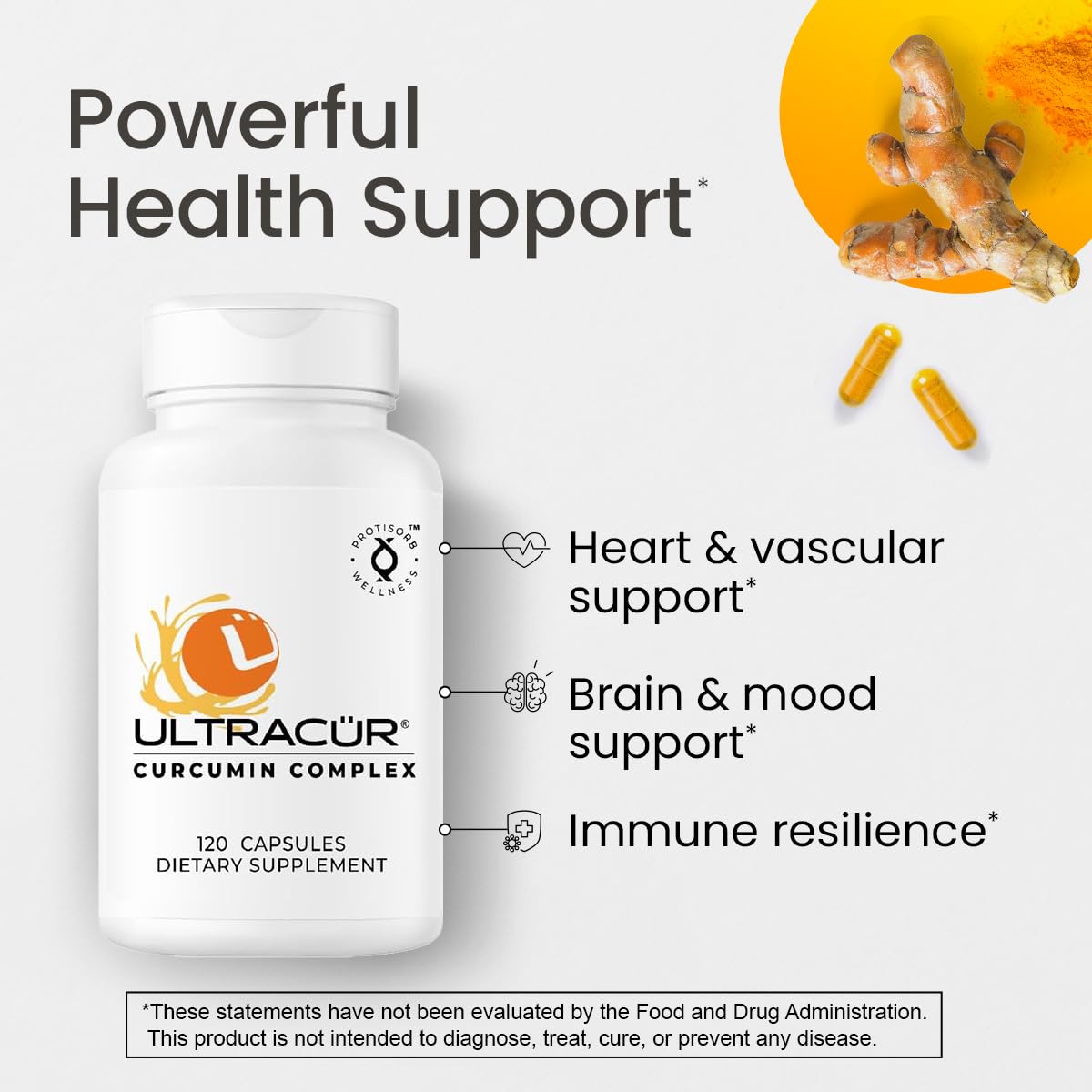 UltraCur Curcumin Supplement 600mg capsules on a wooden table
