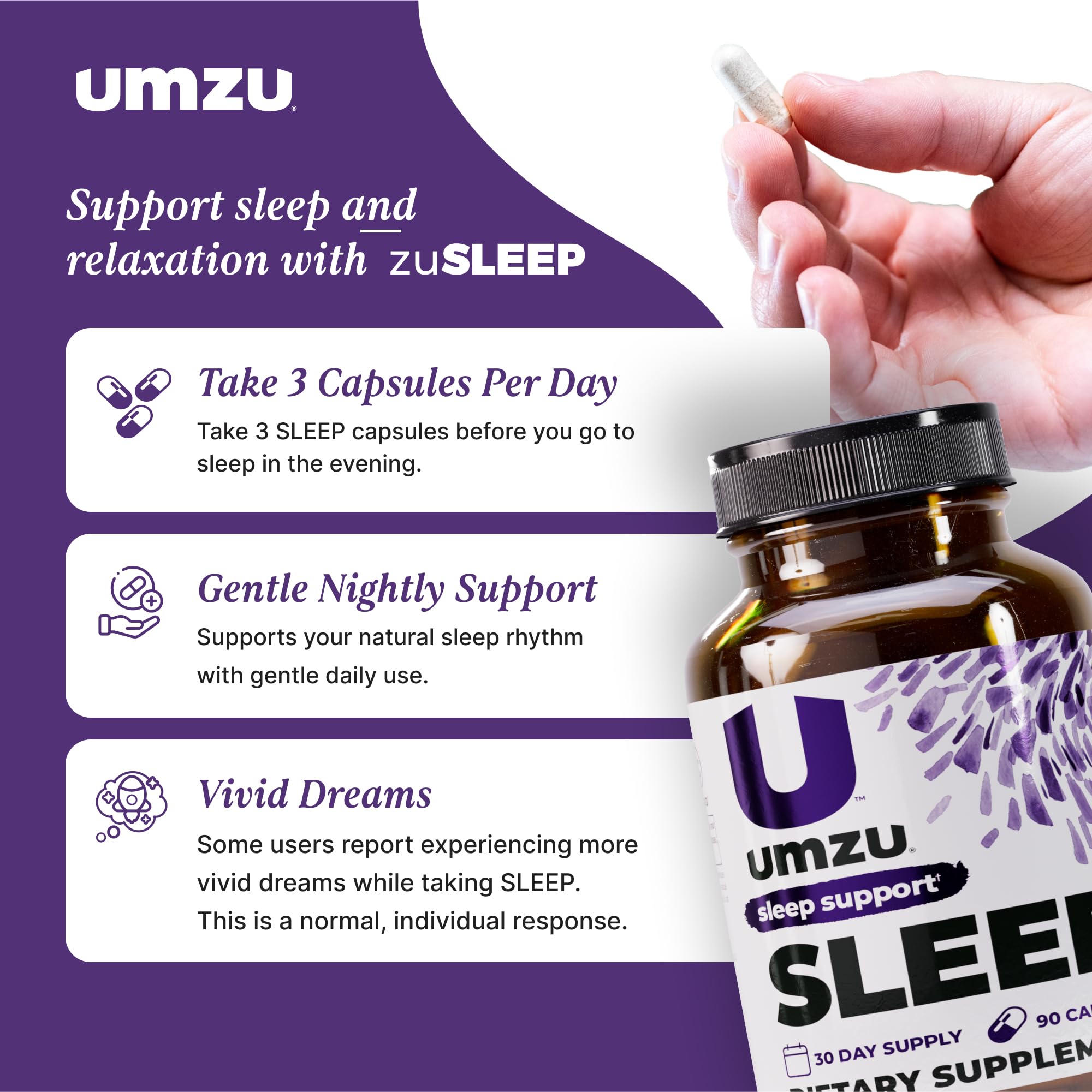 UMZU Capsules displayed with a calming background