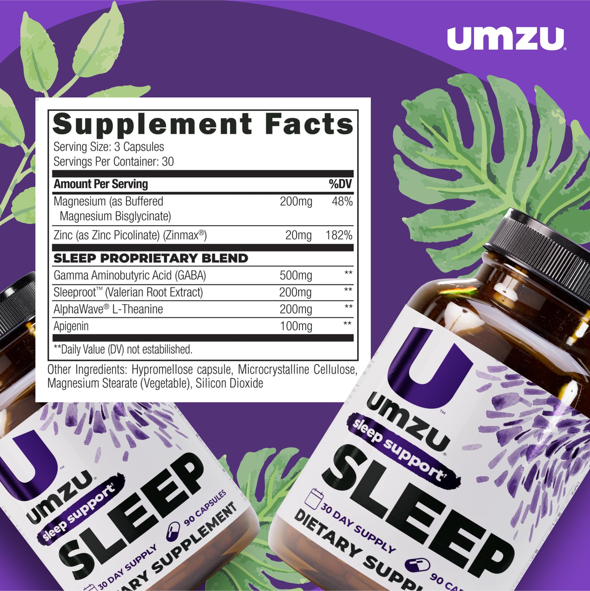 UMZU Capsules on a wooden table next to a glass of water
