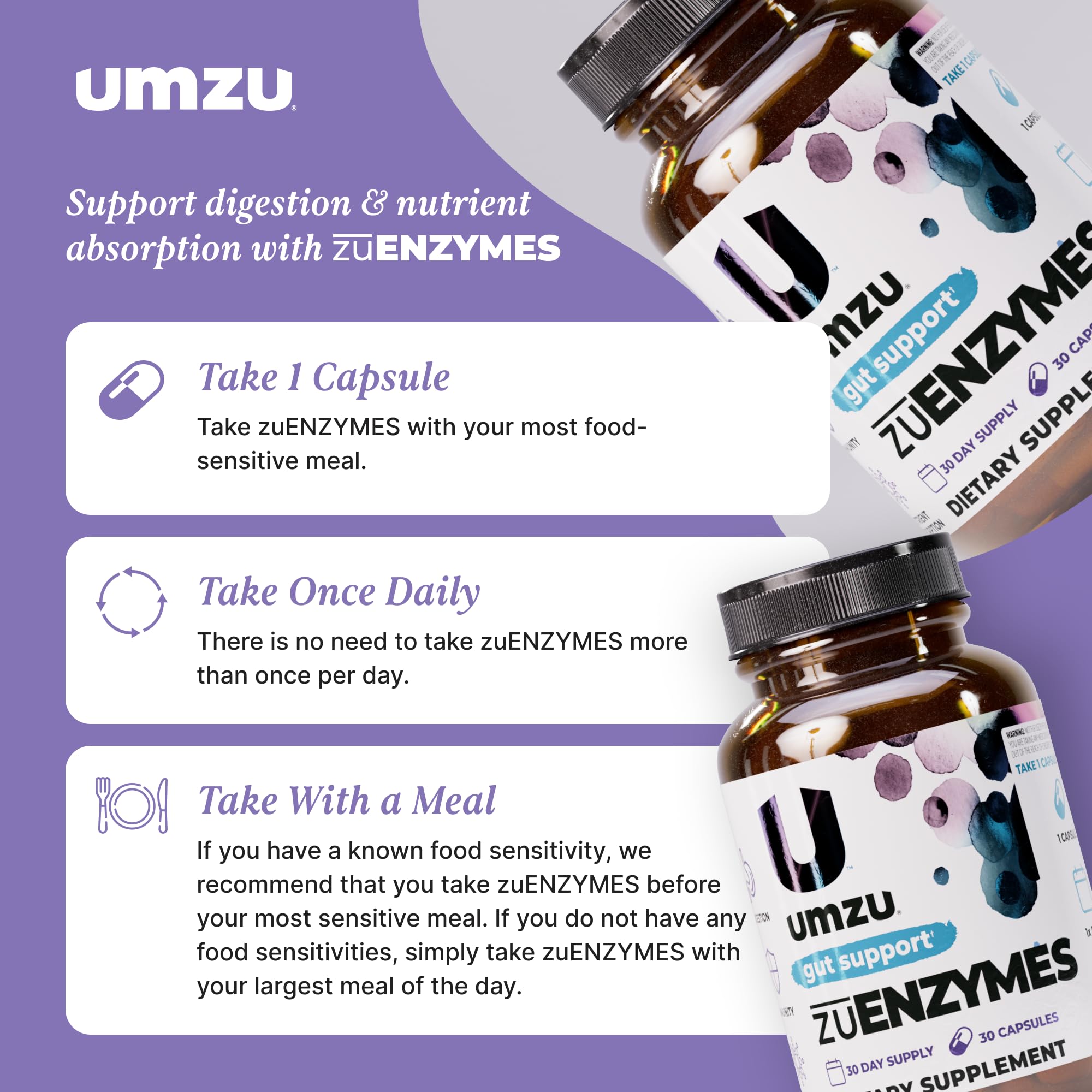 UMZU Multi-Enzymes capsules on a wooden table