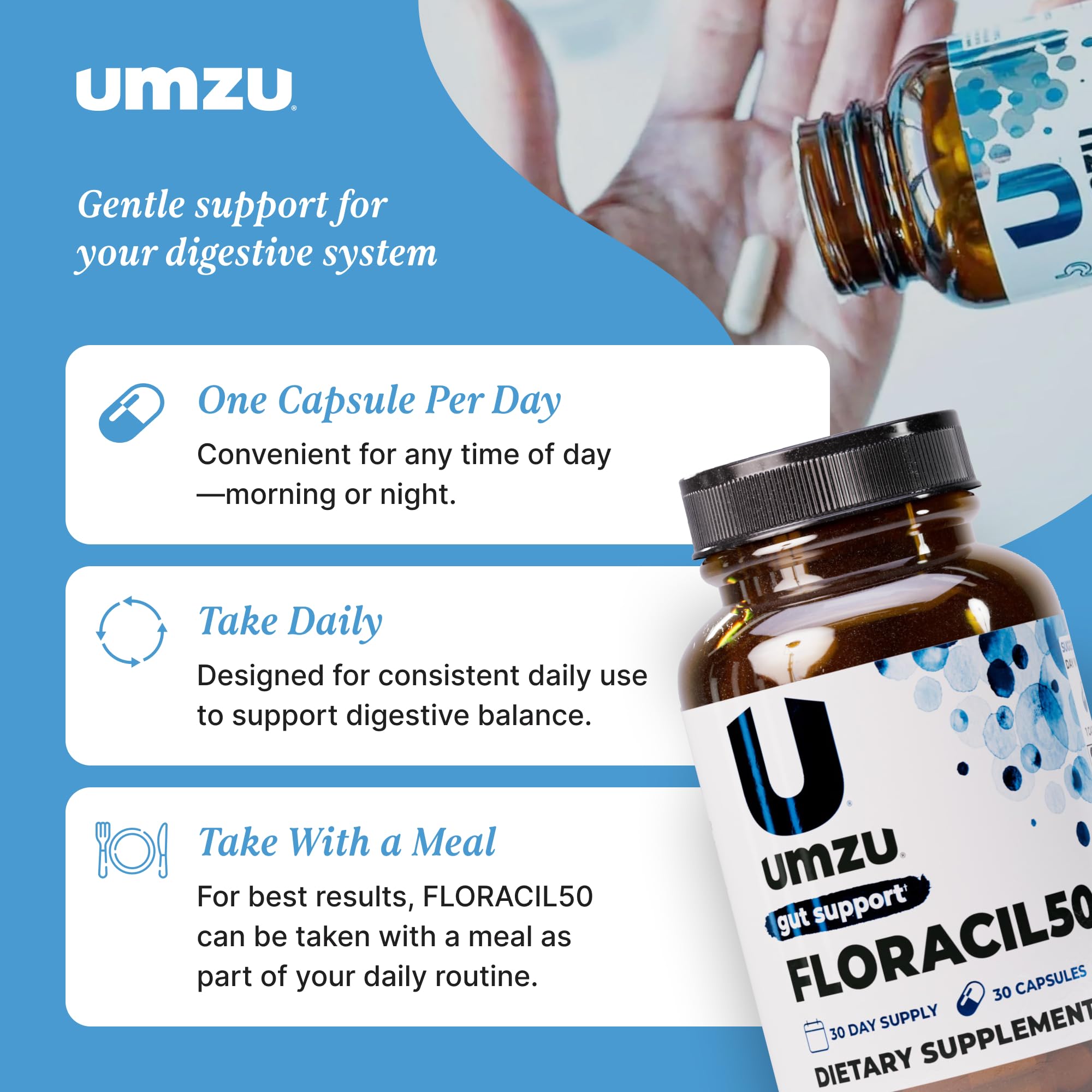 UMZU Probiotic Supplement on a wooden table