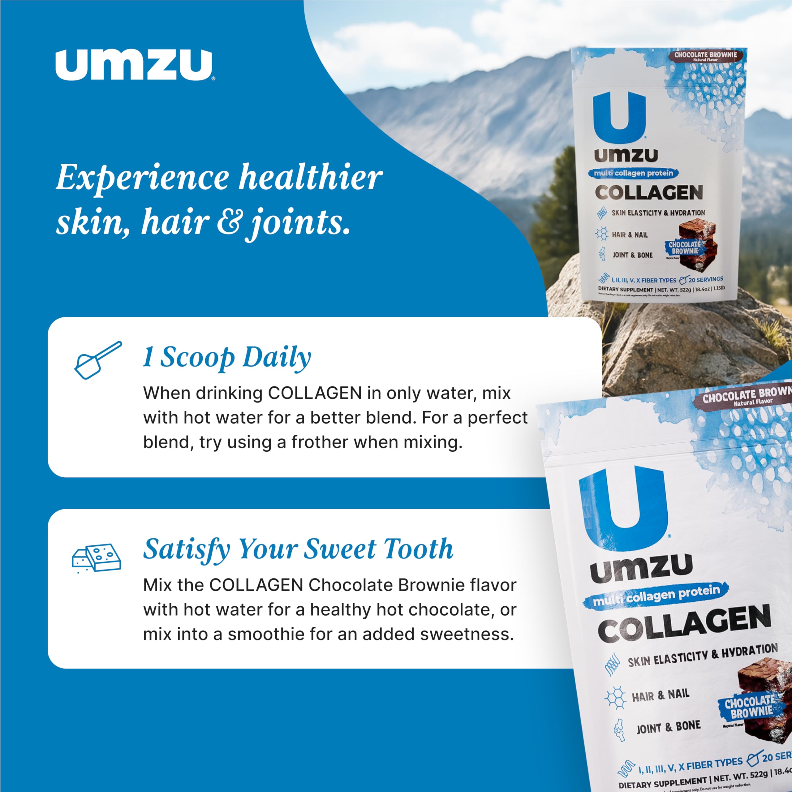 UMZU zuCollagen powder mixed in a smoothie