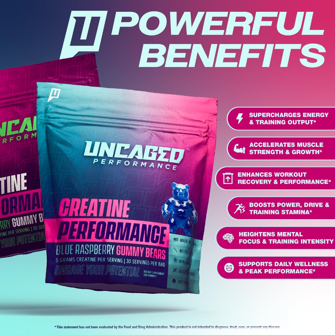 Uncaged Performance Creatine Gummies front view, Lemonade flavour