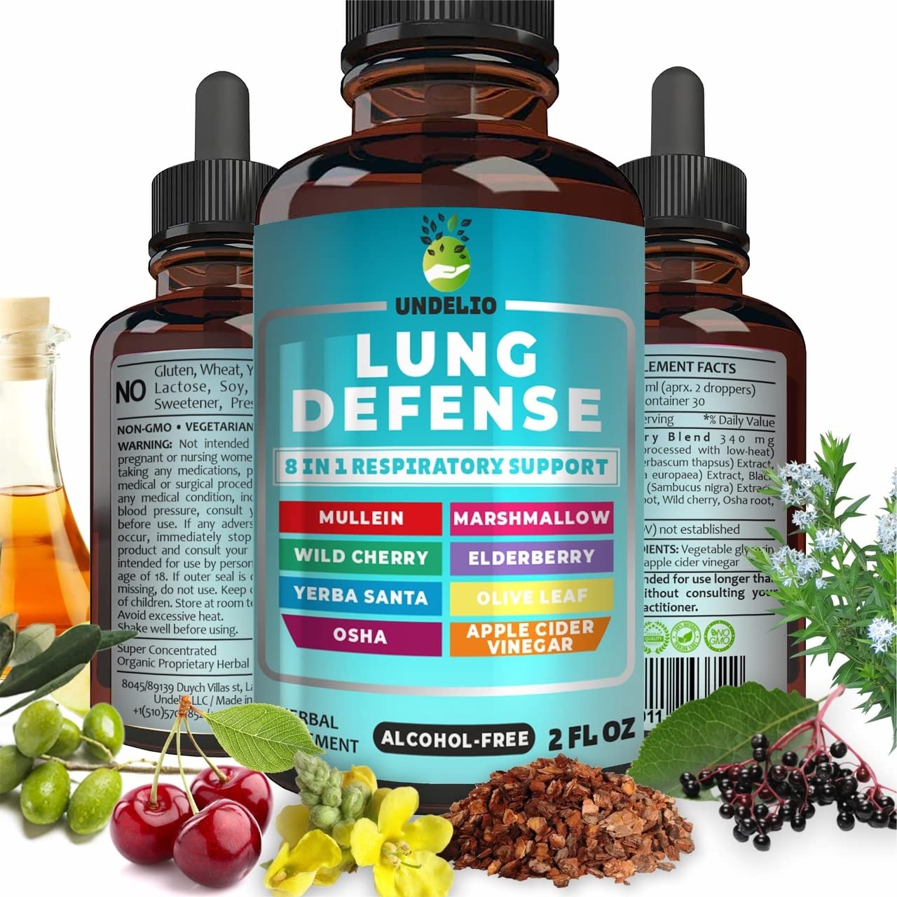 Undelio Herbal Blend 8-in-1 Liquid Supplement bottle side view