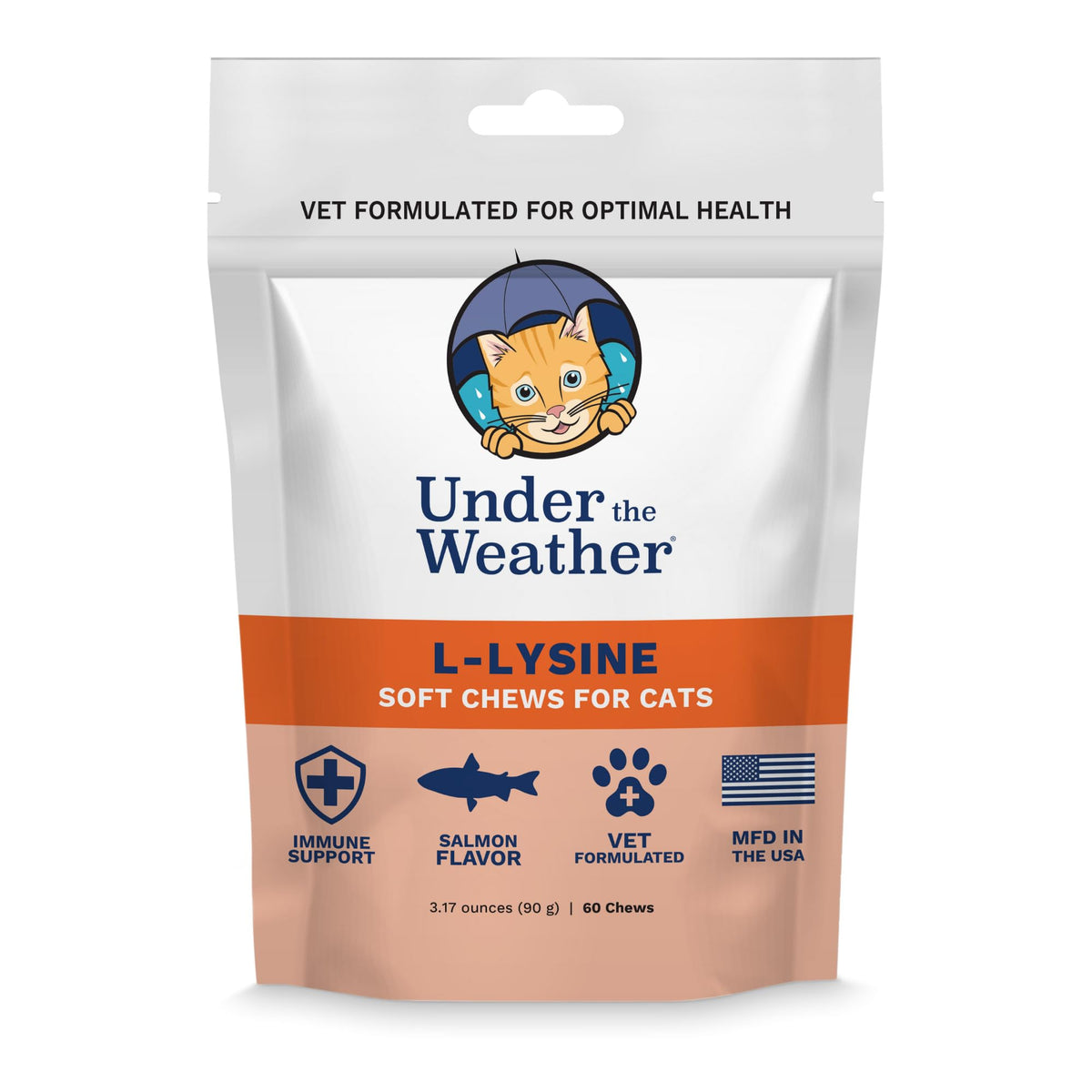 Under the Weather L-Lysine Cat Chews 60 Count Salmon Flavour front view