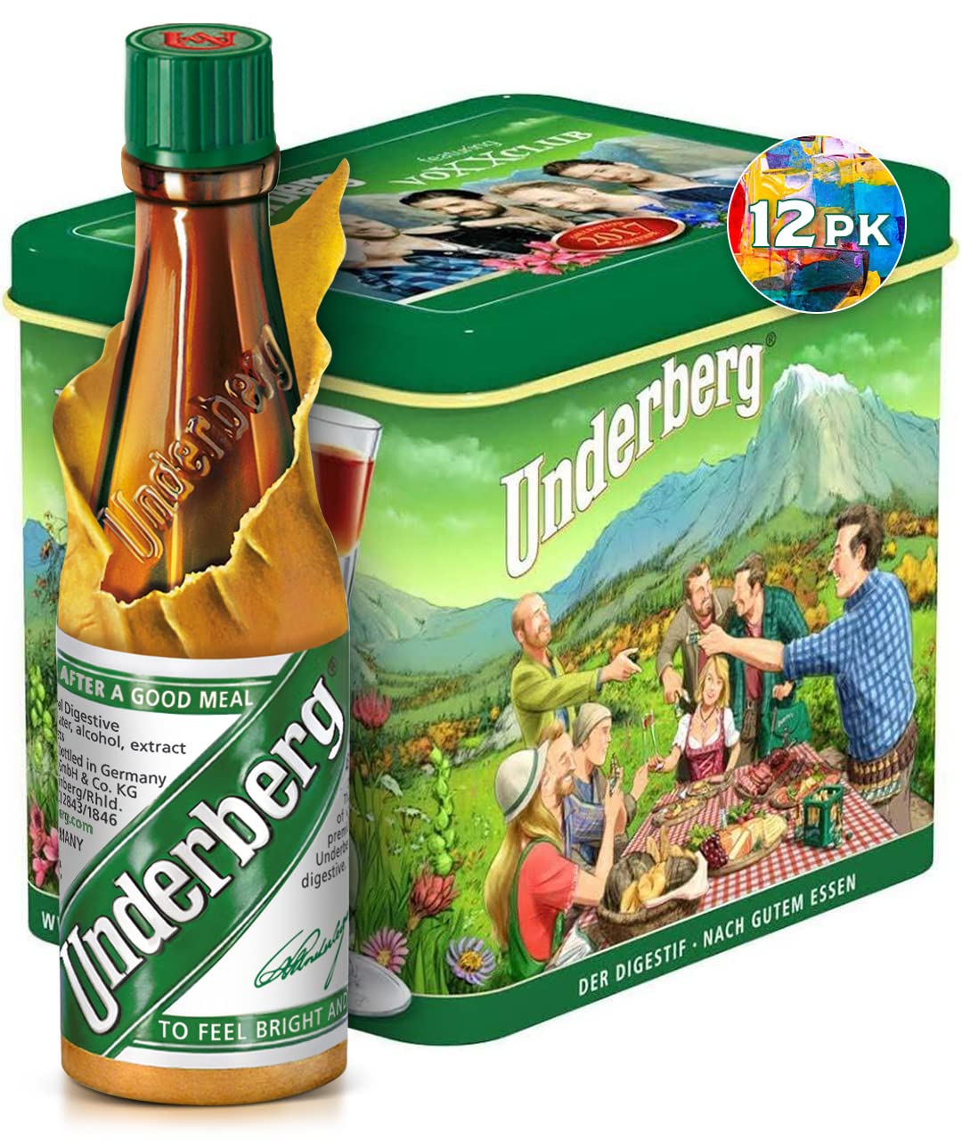 Underberg daily Supplement Tin with 12 bottles front view