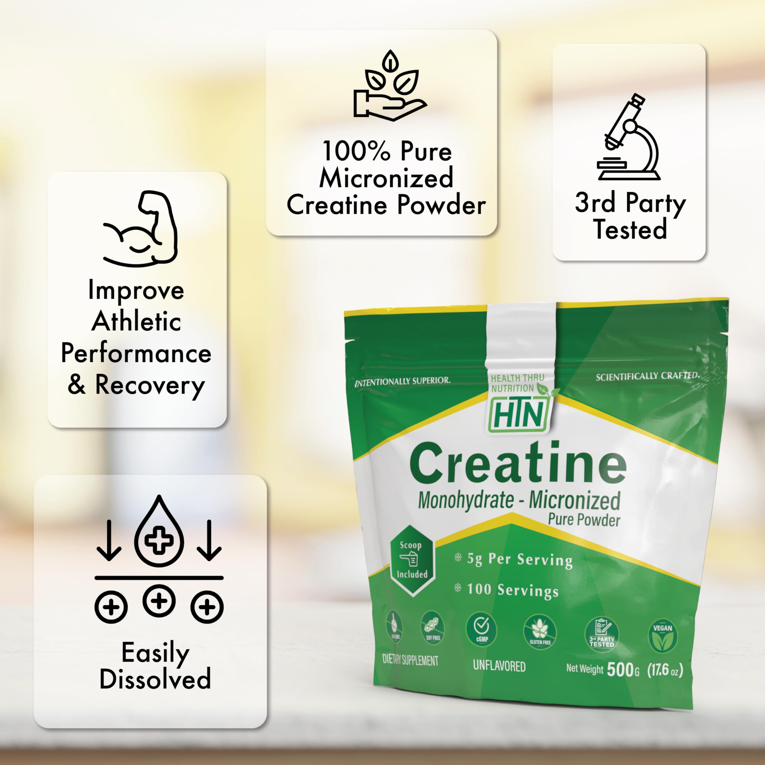 Unflavoured creatine powder dissolving in water