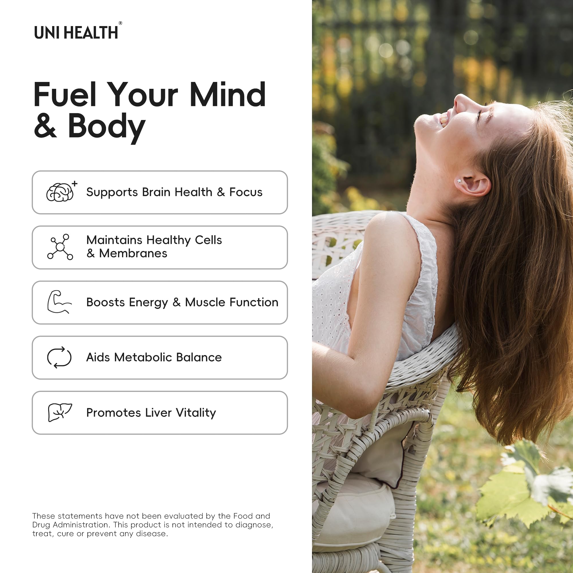 UniHealth Choline Supplement 500mg VitaCholine 60 Capsules back view