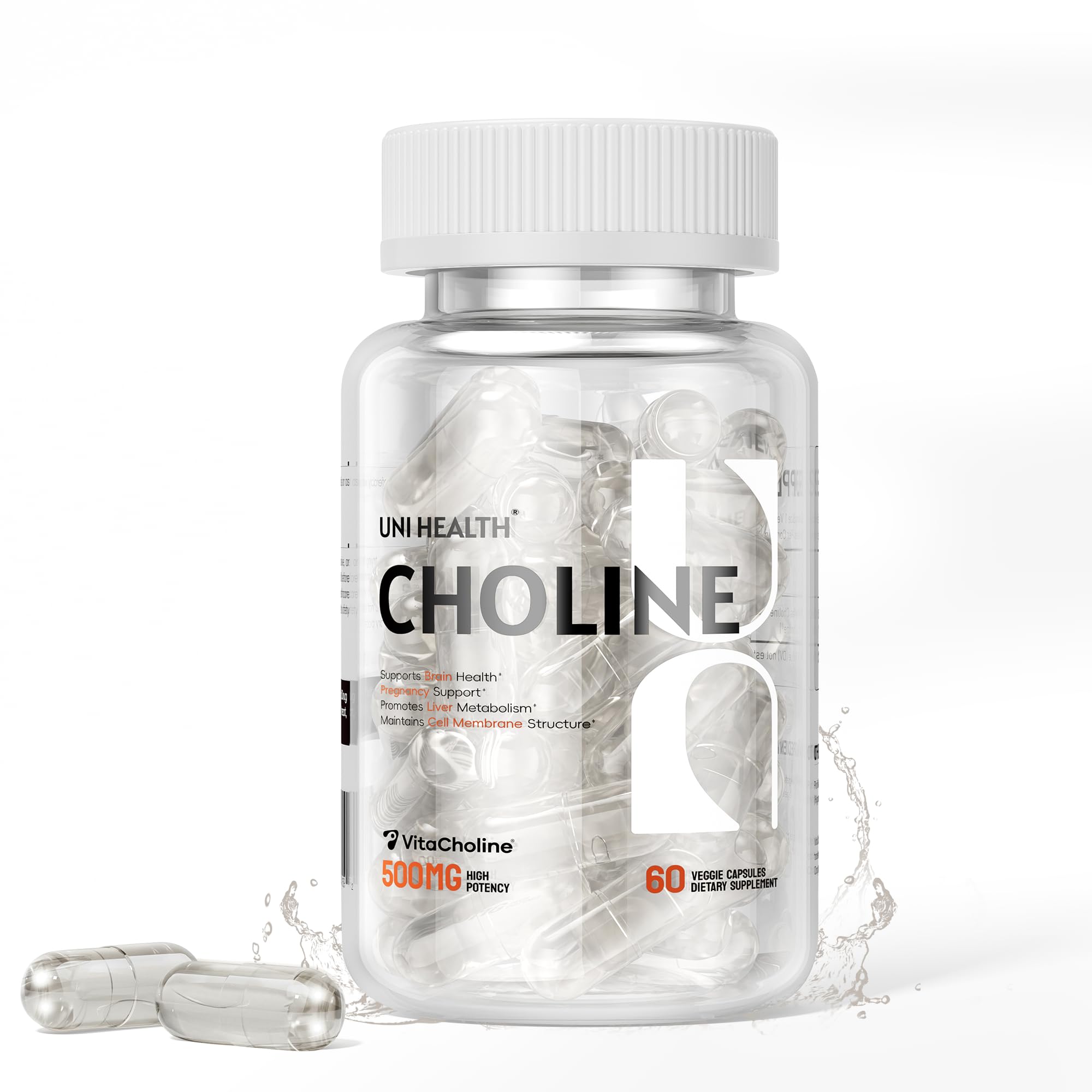 UniHealth Choline Supplement 500mg VitaCholine 60 Capsules front view