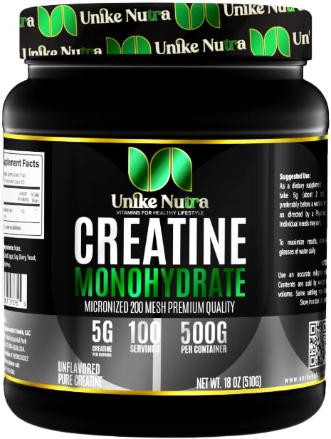 Unike Nutra Micronized Creatine Monohydrate Powder 500g front view