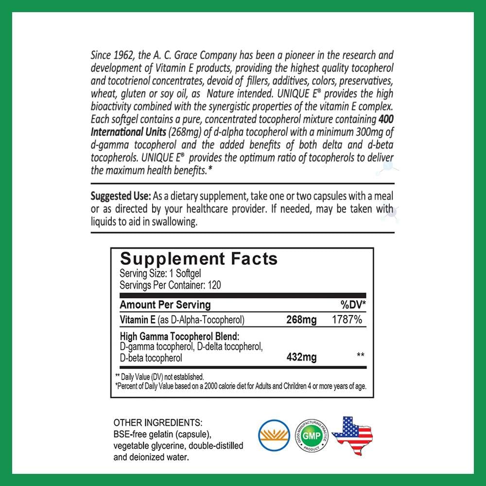 UNIQUE E Vitamin E Mixed Tocopherols packaging