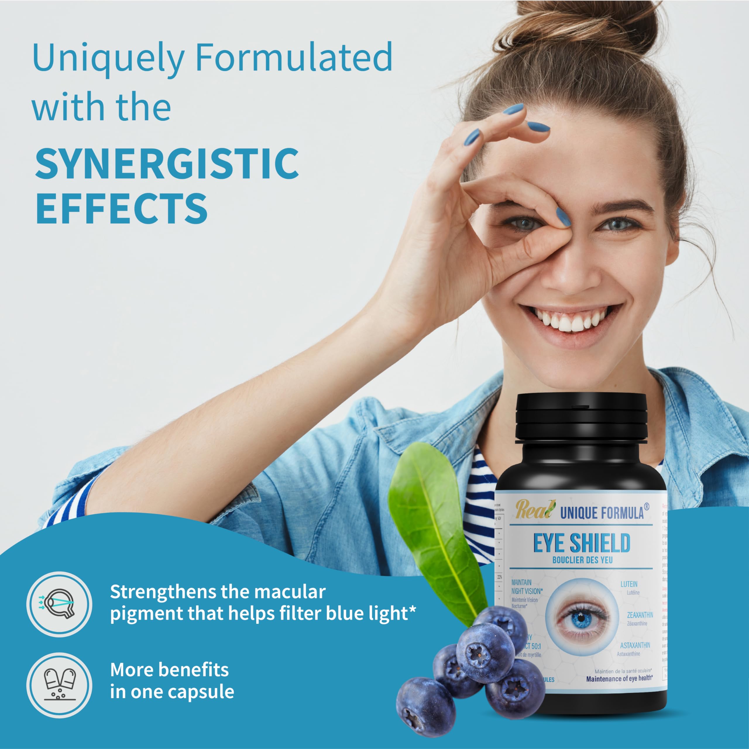 Unique Formula Lutein Supplement 120g with a glass of water