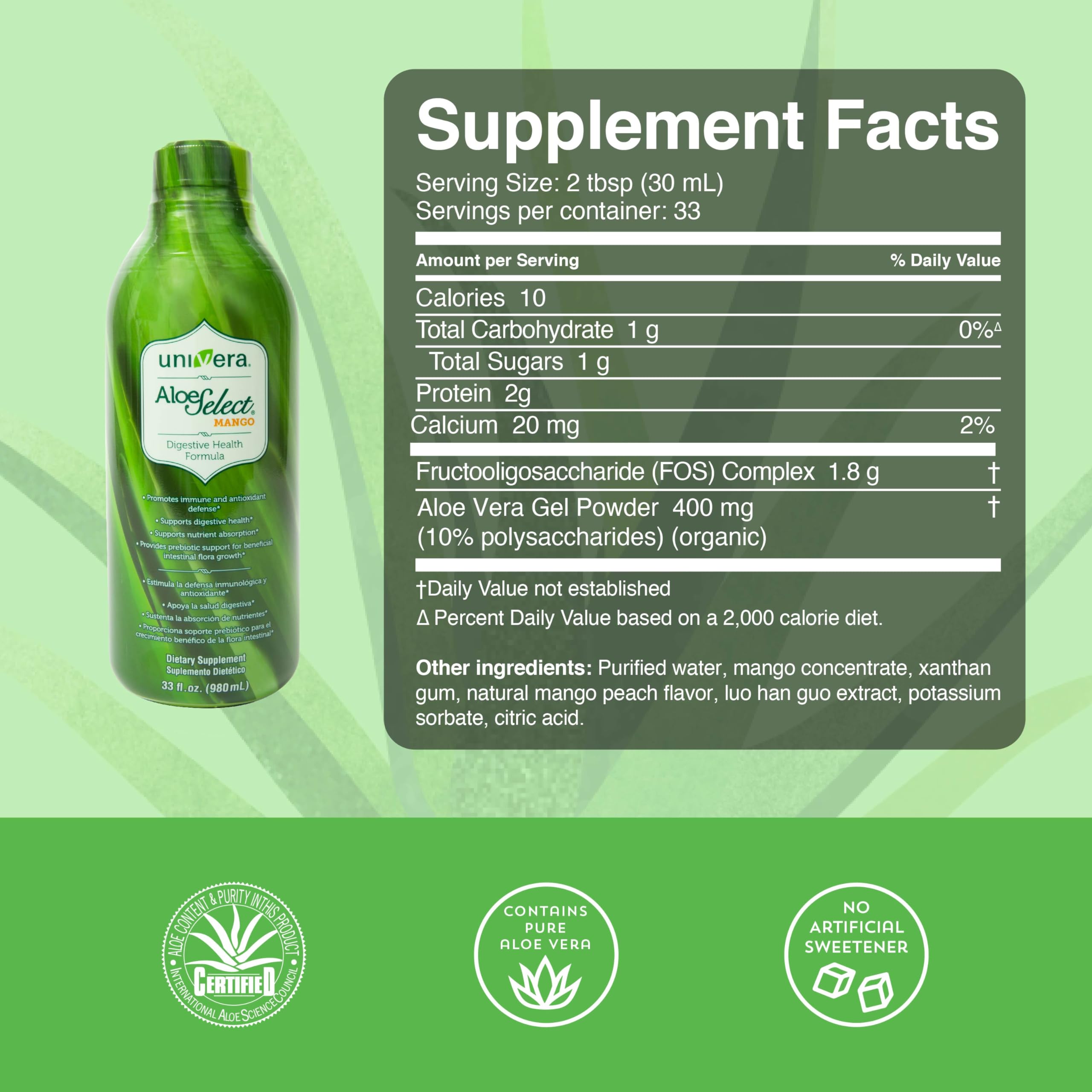 Univera Aloe Select Mango 1129g pouring into a glass