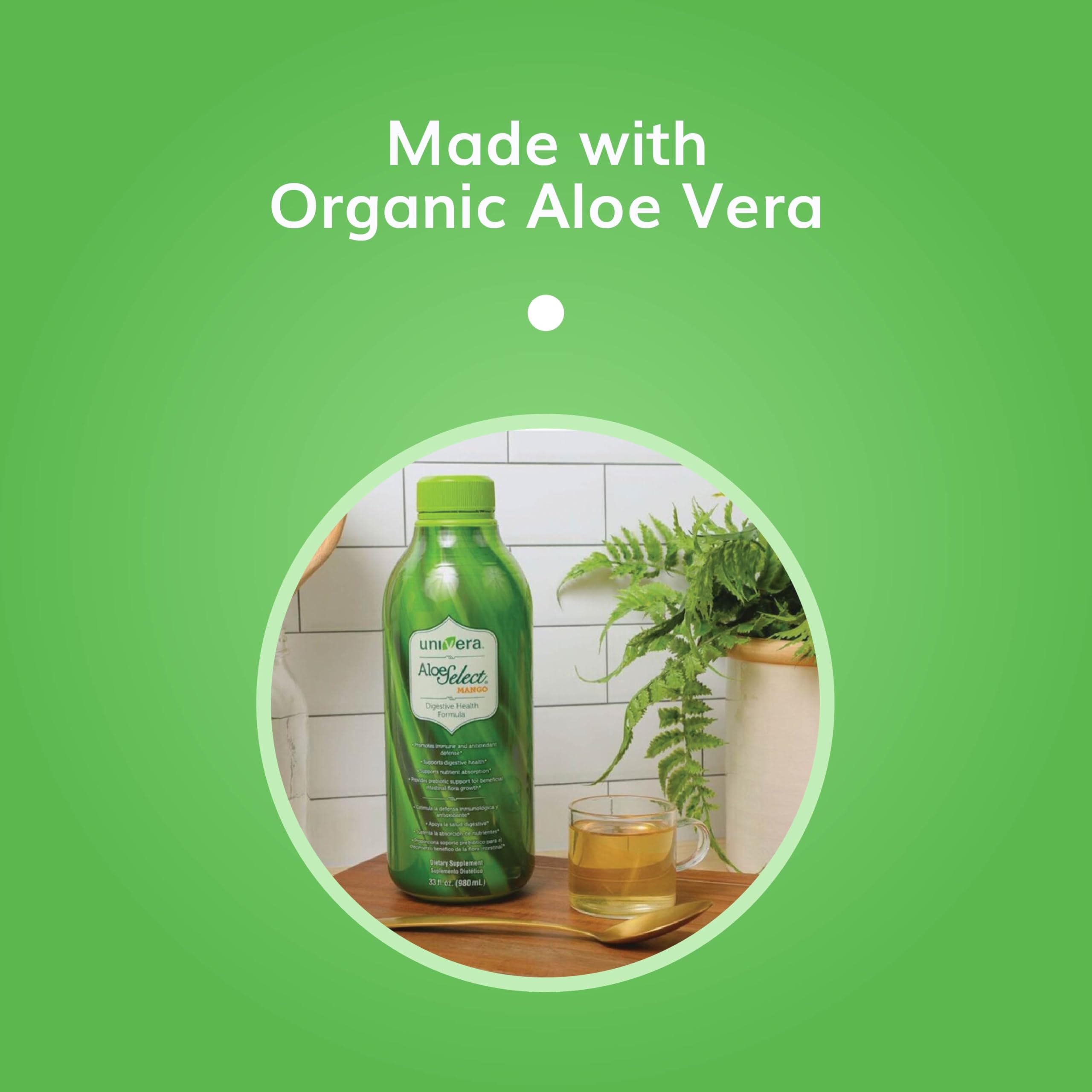 Univera Aloe Select Mango 1129g side view showing nutritional information