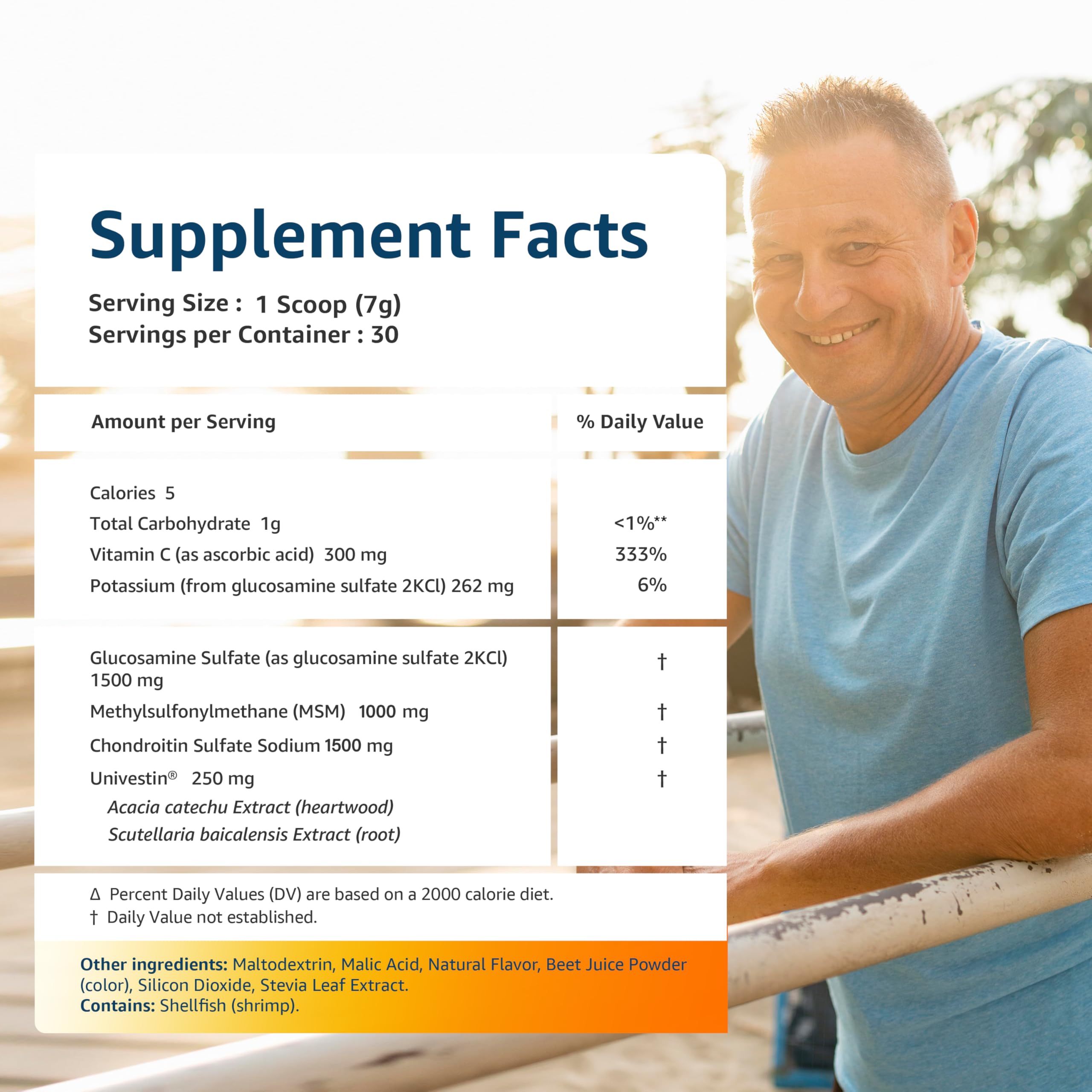 Univera Chondroitin Supplement with mango fruit background