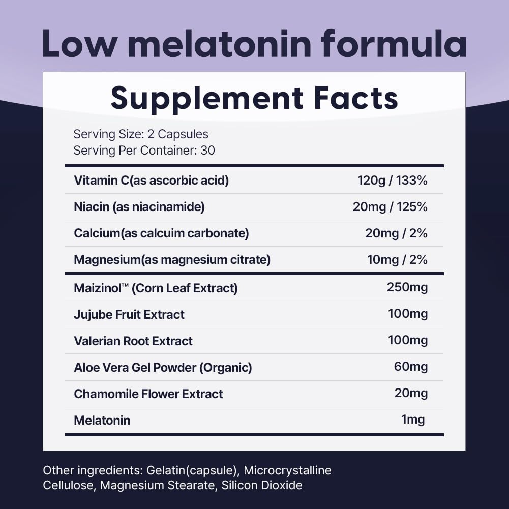 Univera Natural Dreams Melatonin Capsules 1mg bottle with a nightstand setting