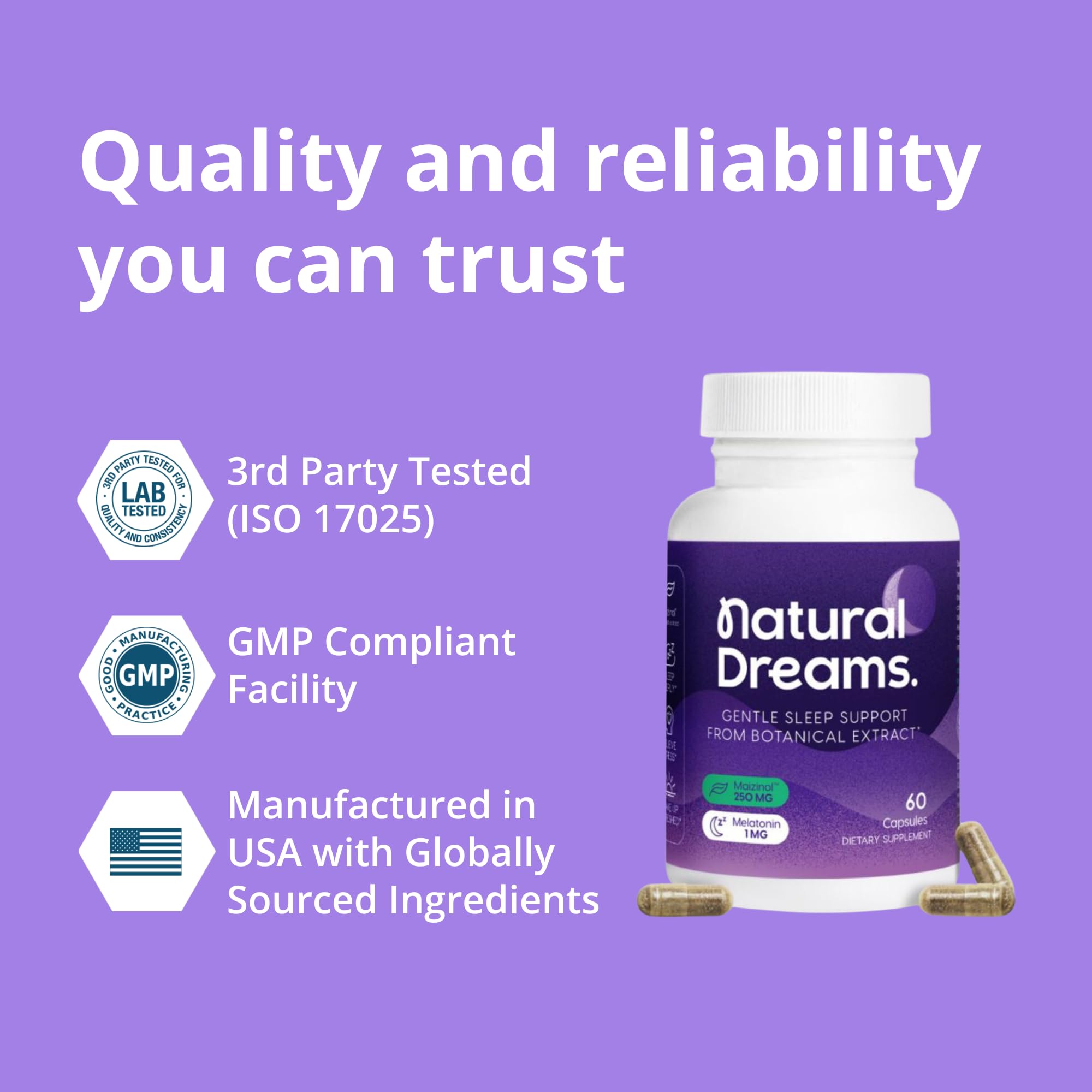 Univera Natural Dreams Melatonin Capsules 1mg side view showing label