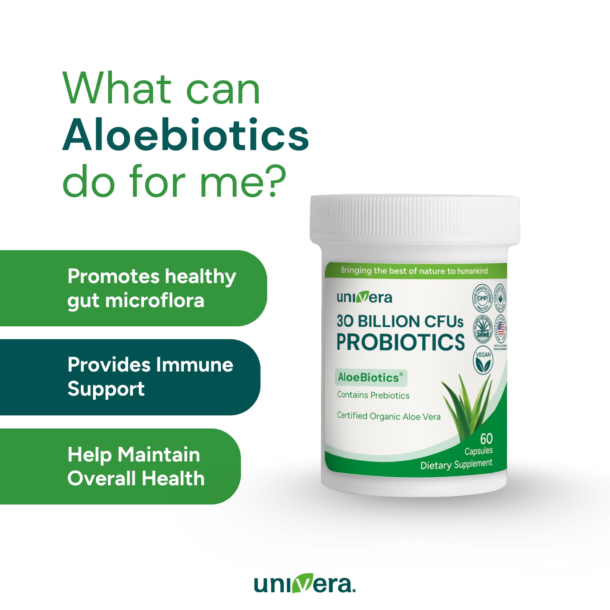 Univera Probiotics & Prebiotics capsules in a hand