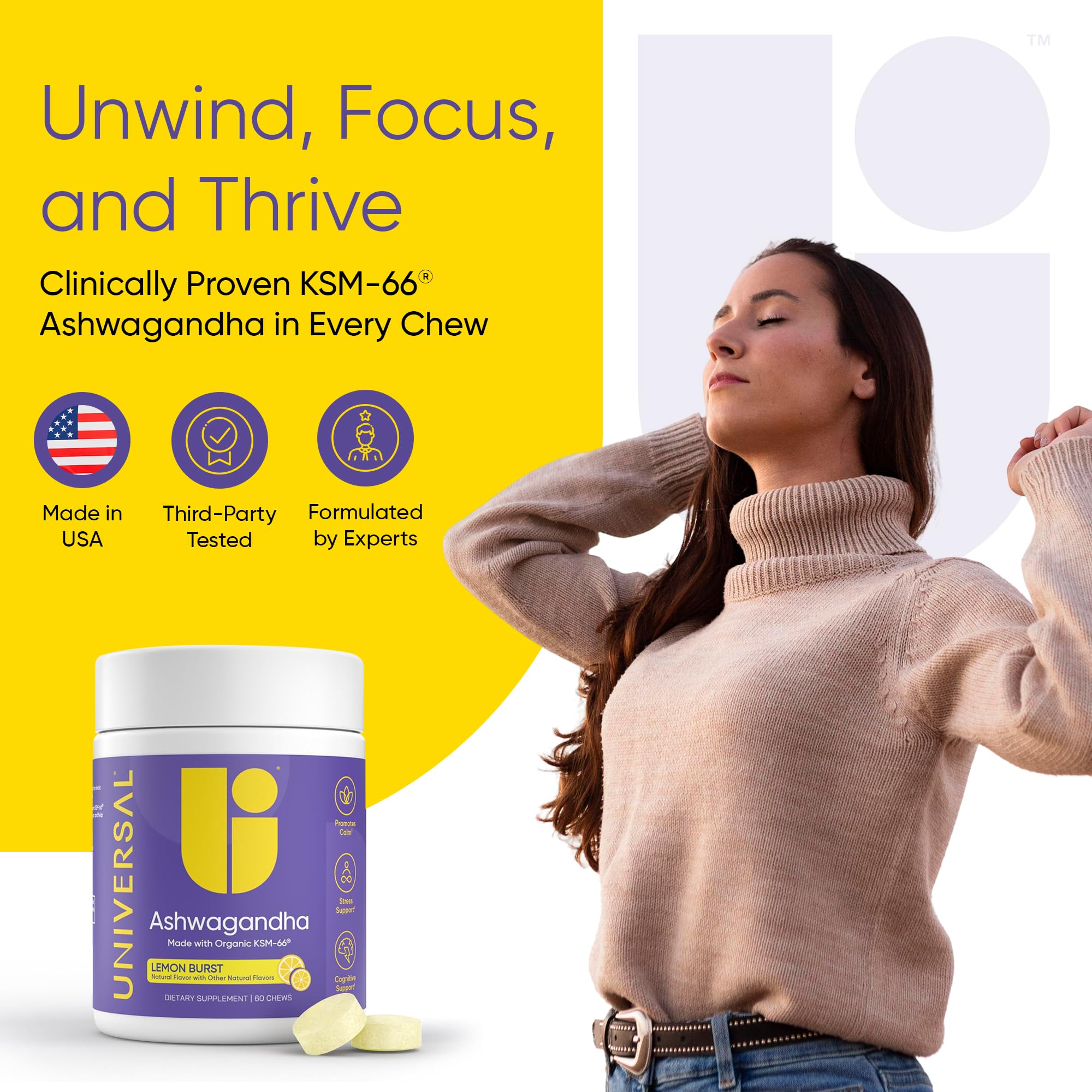 Universal U Ashwagandha Chews Lemon Burst packaging