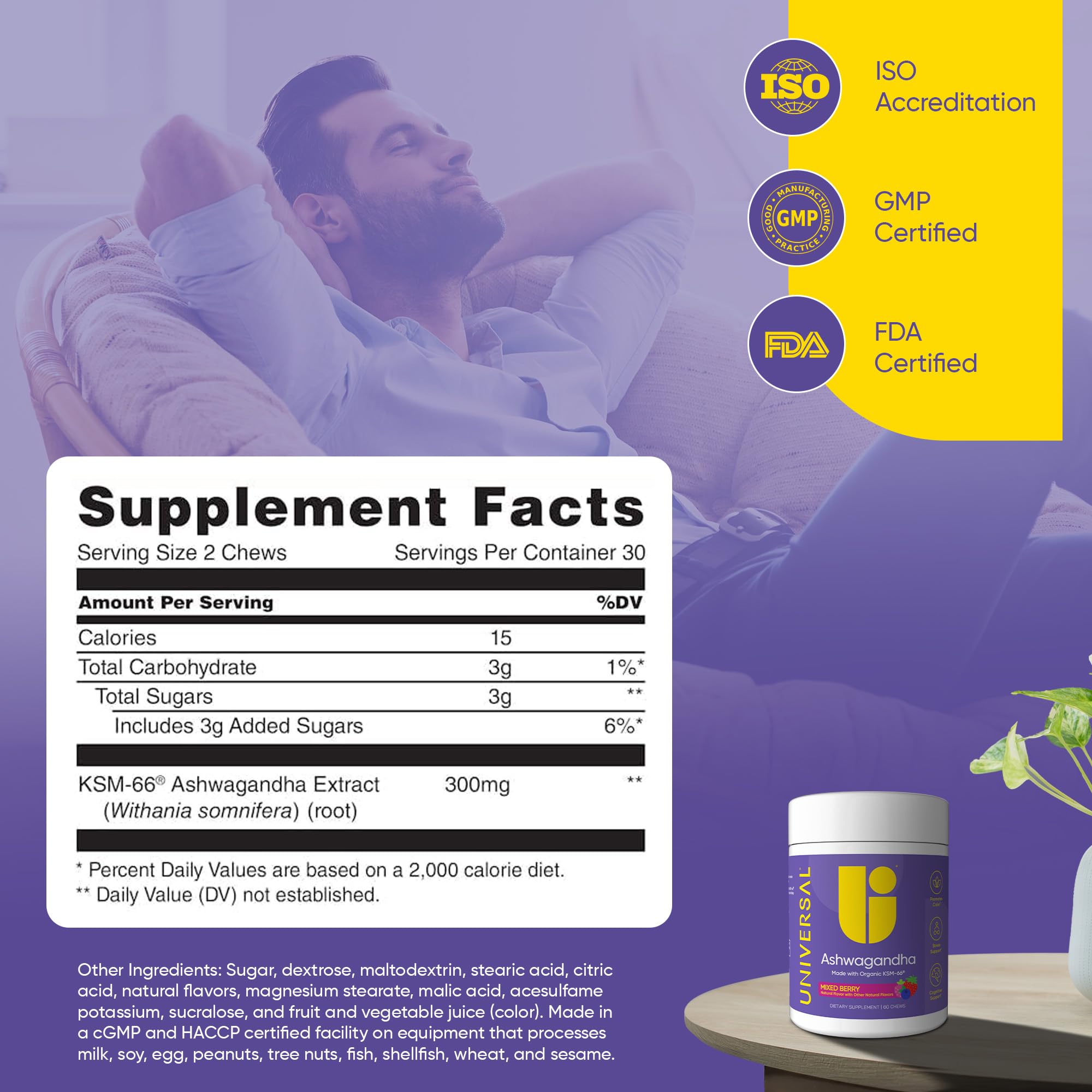 Universal U Ashwagandha Chews Mixed Berry ingredients list