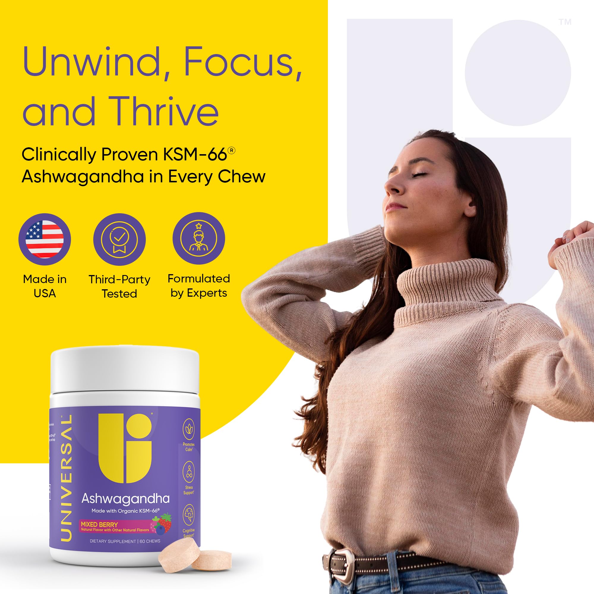 Universal U Ashwagandha Chews Mixed Berry packaging