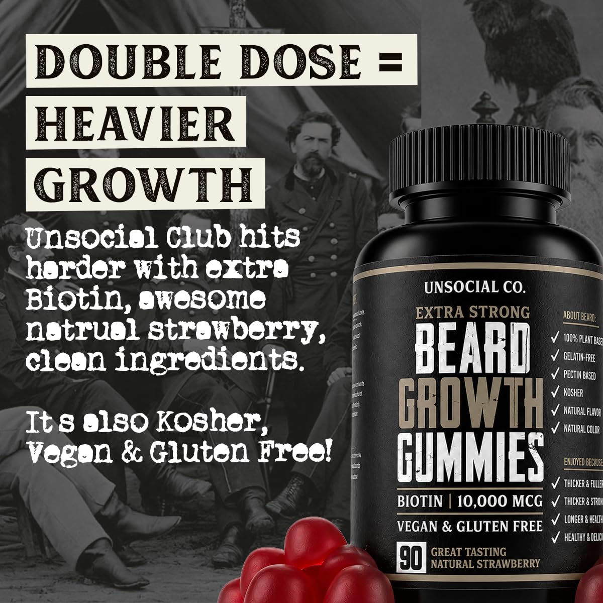 Unsocial Pomade Beard Growth Gummies with biotin ingredients listed