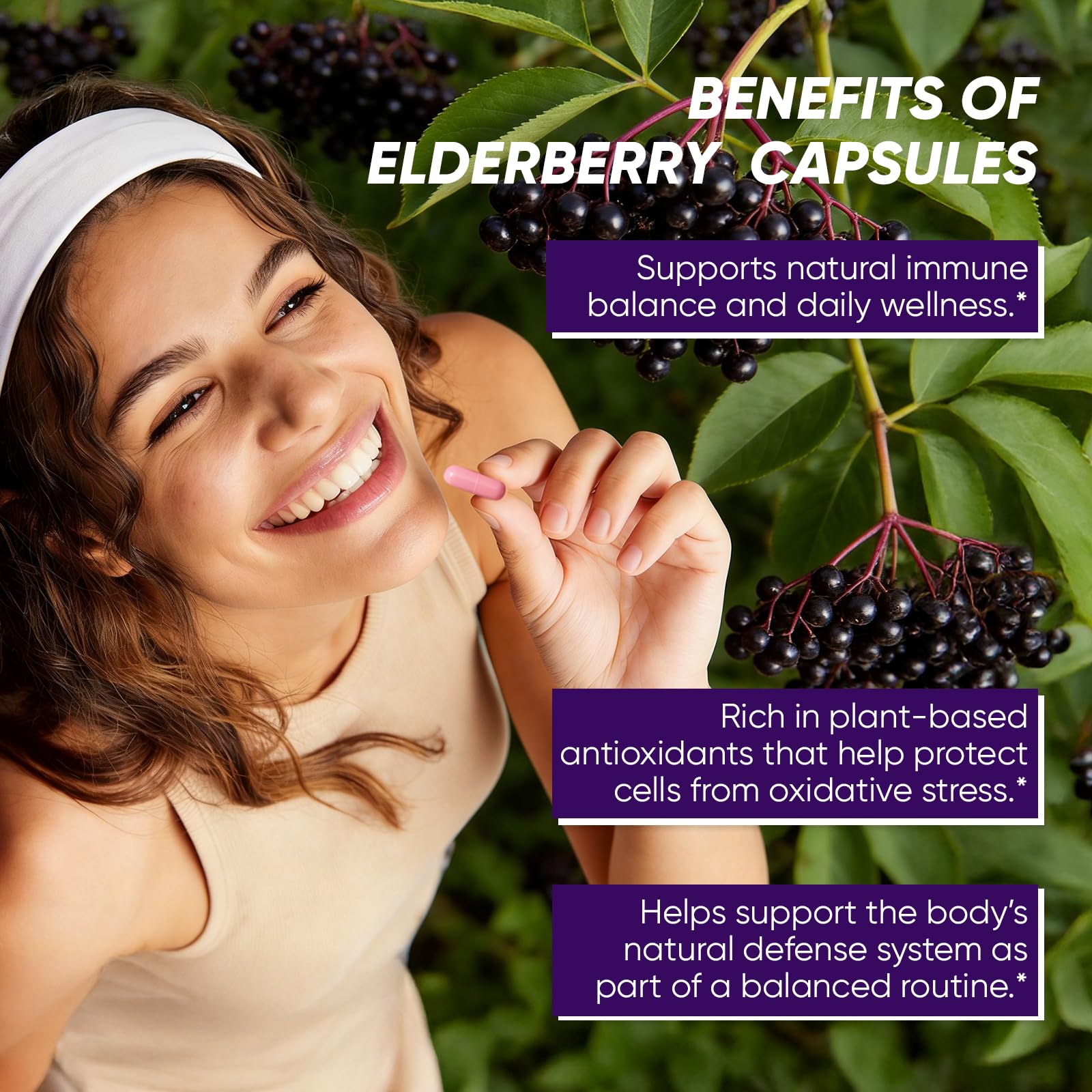 UOZXIL Organic Elderflower Blend Supplement bottle side view