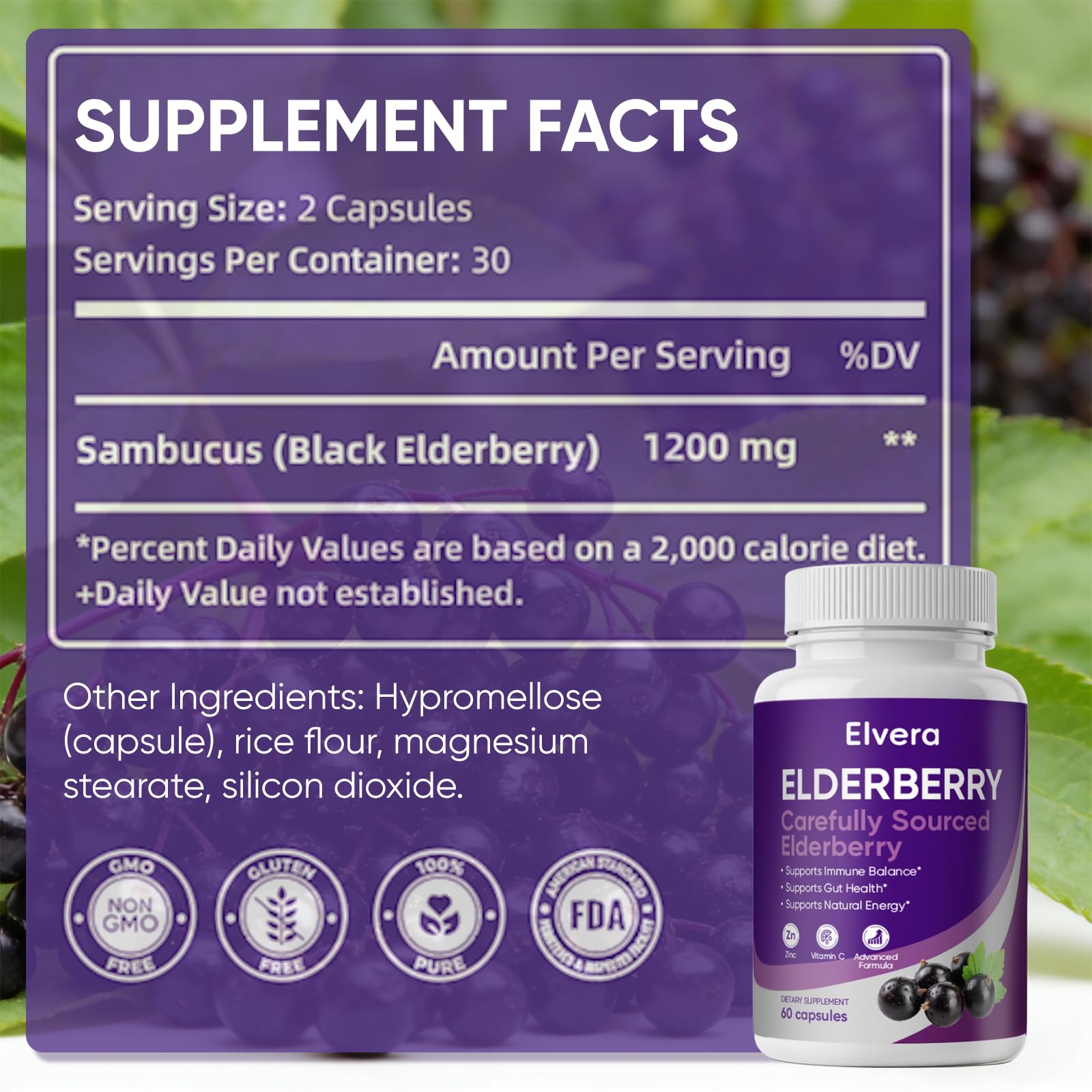 UOZXIL Organic Elderflower Blend Supplement with a glass of water