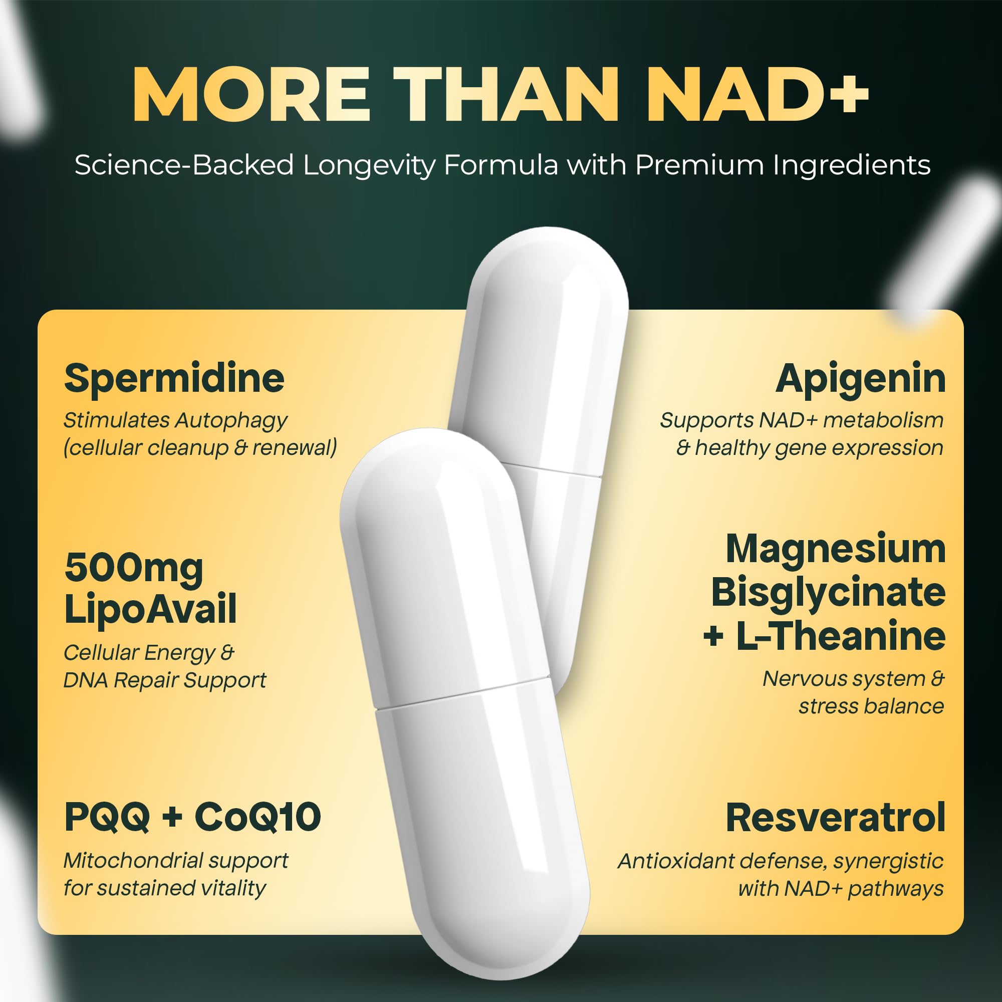 UPLIFE Advanced NAD+ Complex 1372mg capsules with ingredients list