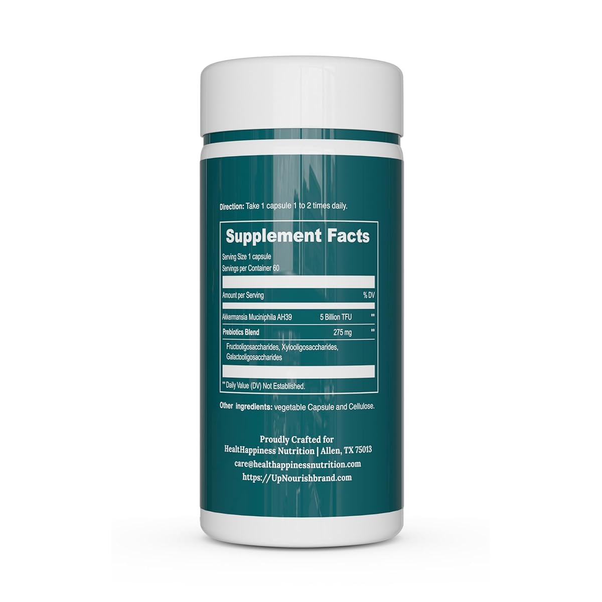 UpNourish Akkermansia Muciniphila Prebiotic Supplement on a table
