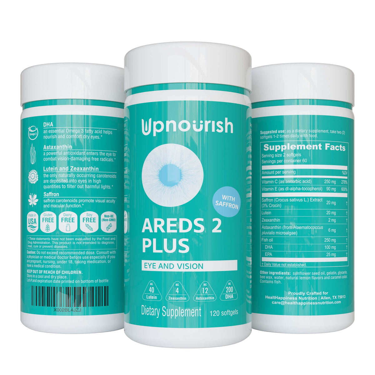 UpNourish AREDS 2 Plus Eye Vitamins front view with packaging