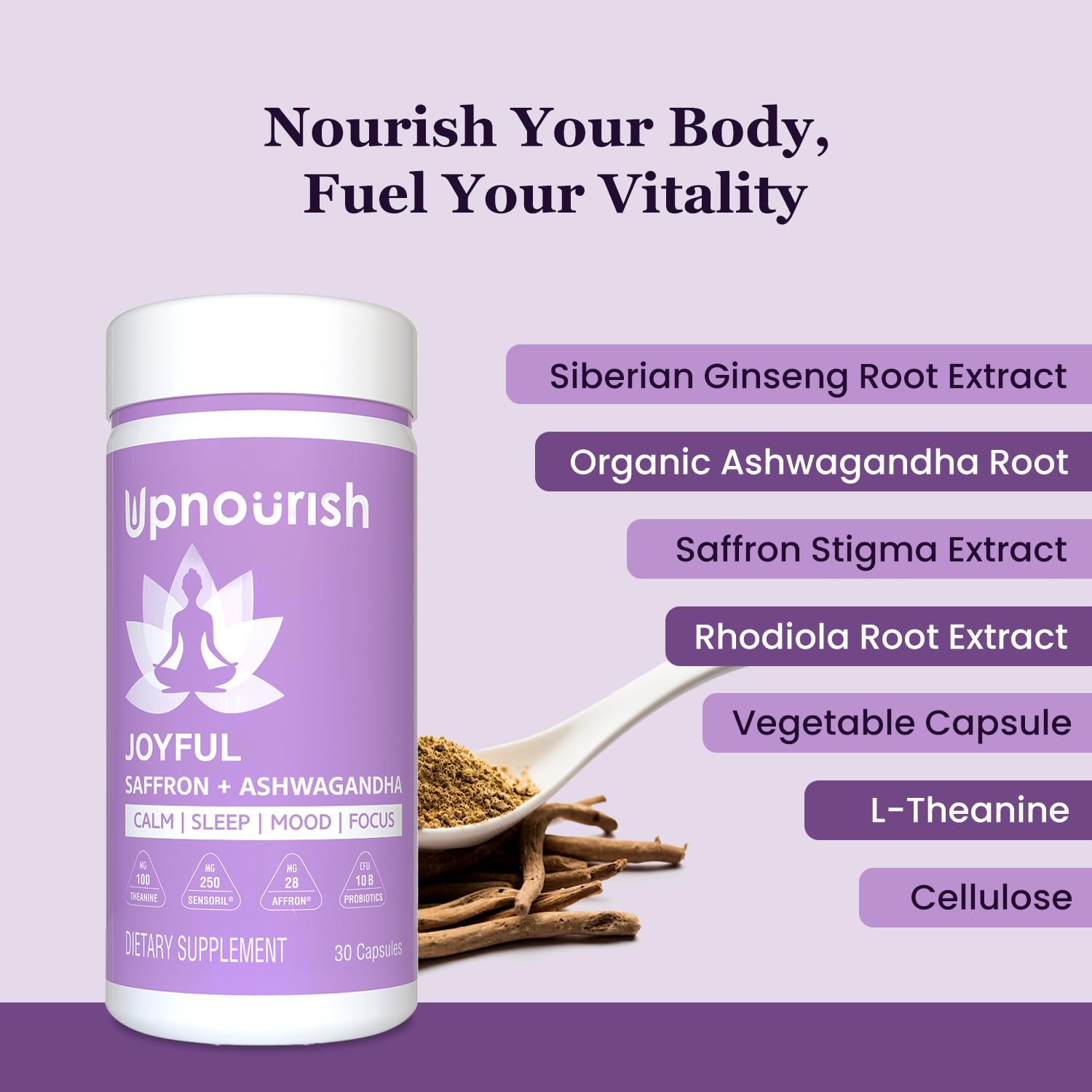 UpNourish Ashwagandha Supplement 60g side view