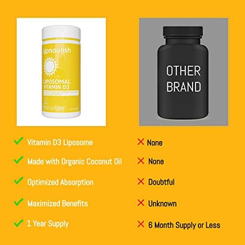 UpNourish Liposomal Vitamin D3 5000 IU softgels on a wooden surface