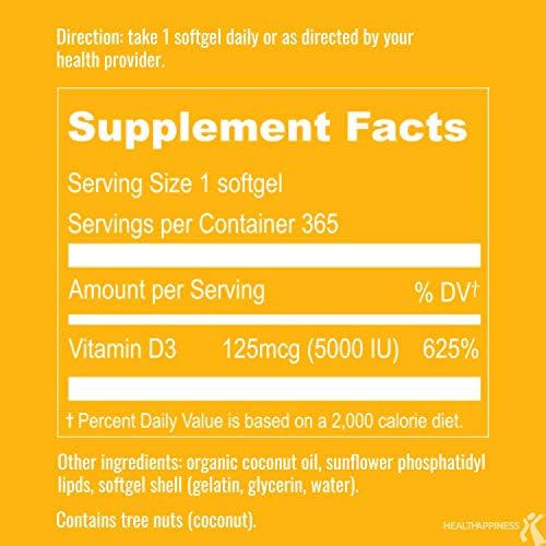 UpNourish Liposomal Vitamin D3 5000 IU softgels with organic coconut oil