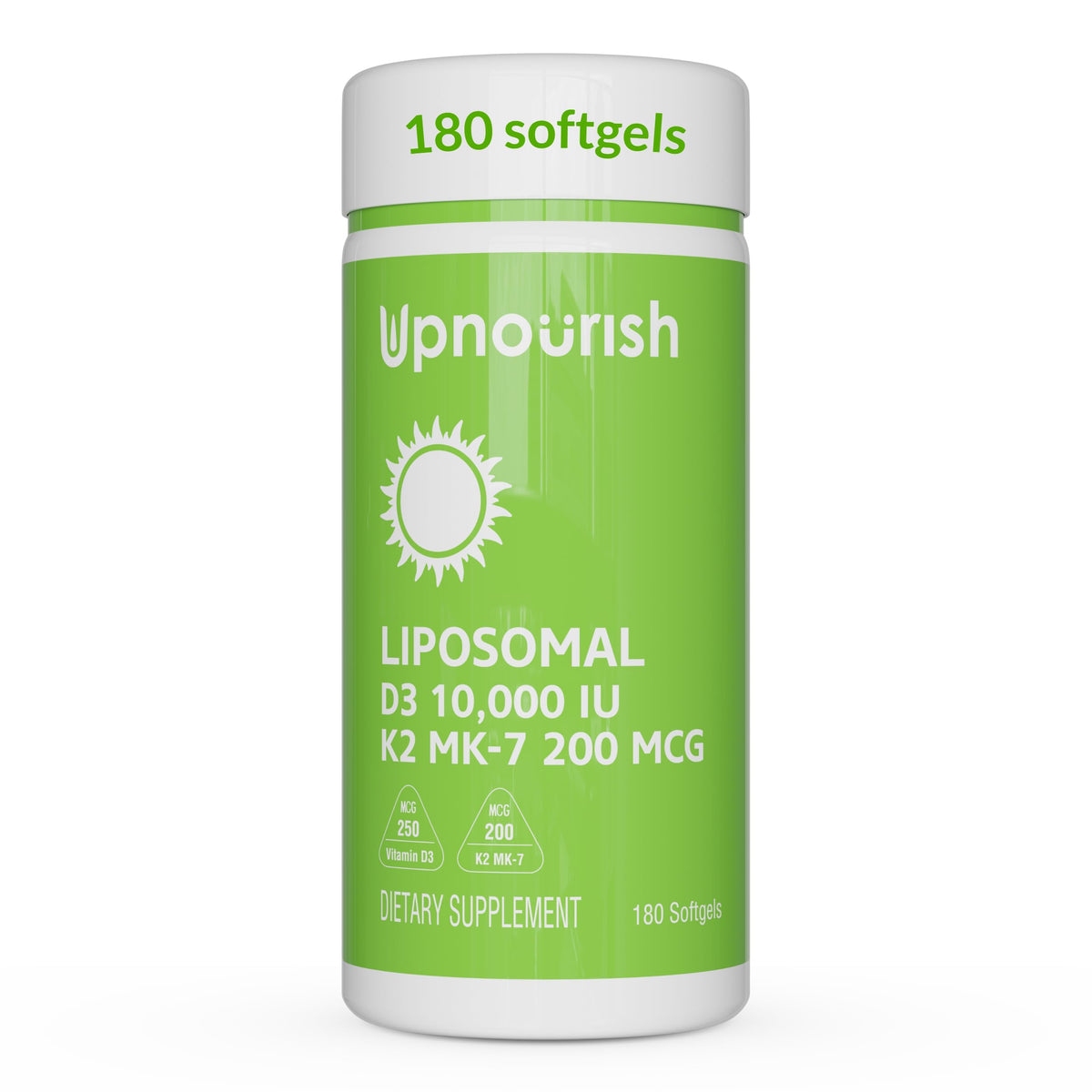UpNourish Liposomal Vitamin D3 K2 10000IU 200mcg softgel front view