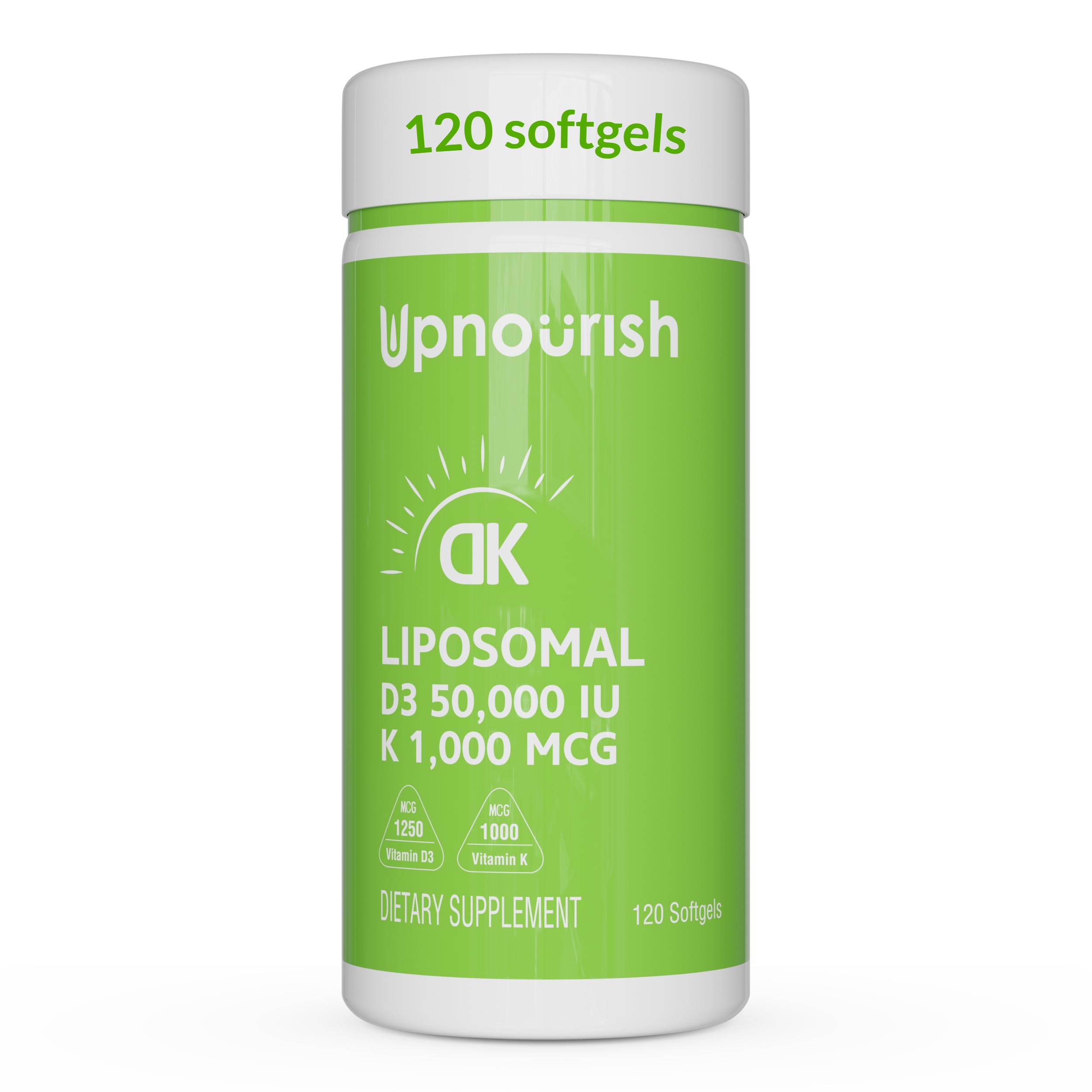 UpNourish Liposomal Vitamin D3 K2 50,000 IU softgels front view