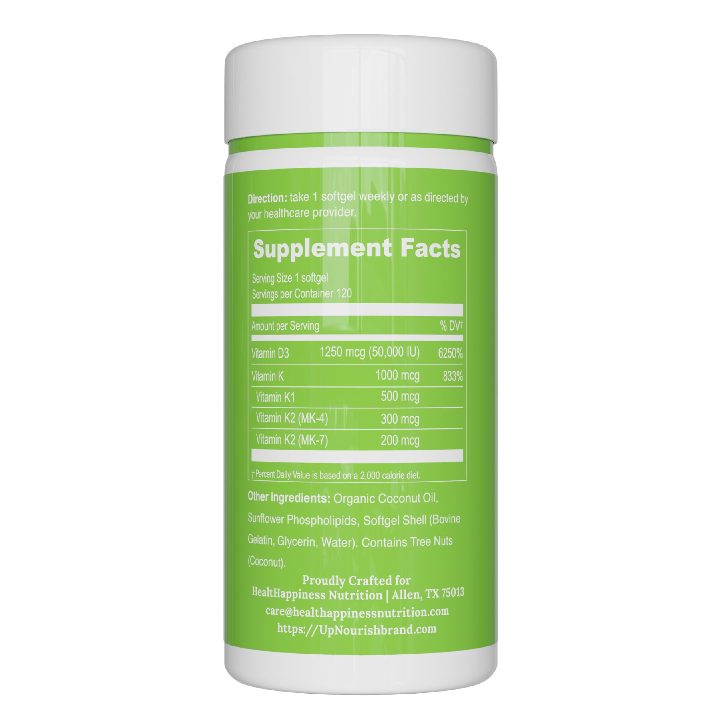 UpNourish Liposomal Vitamin D3 K2 softgels on a table