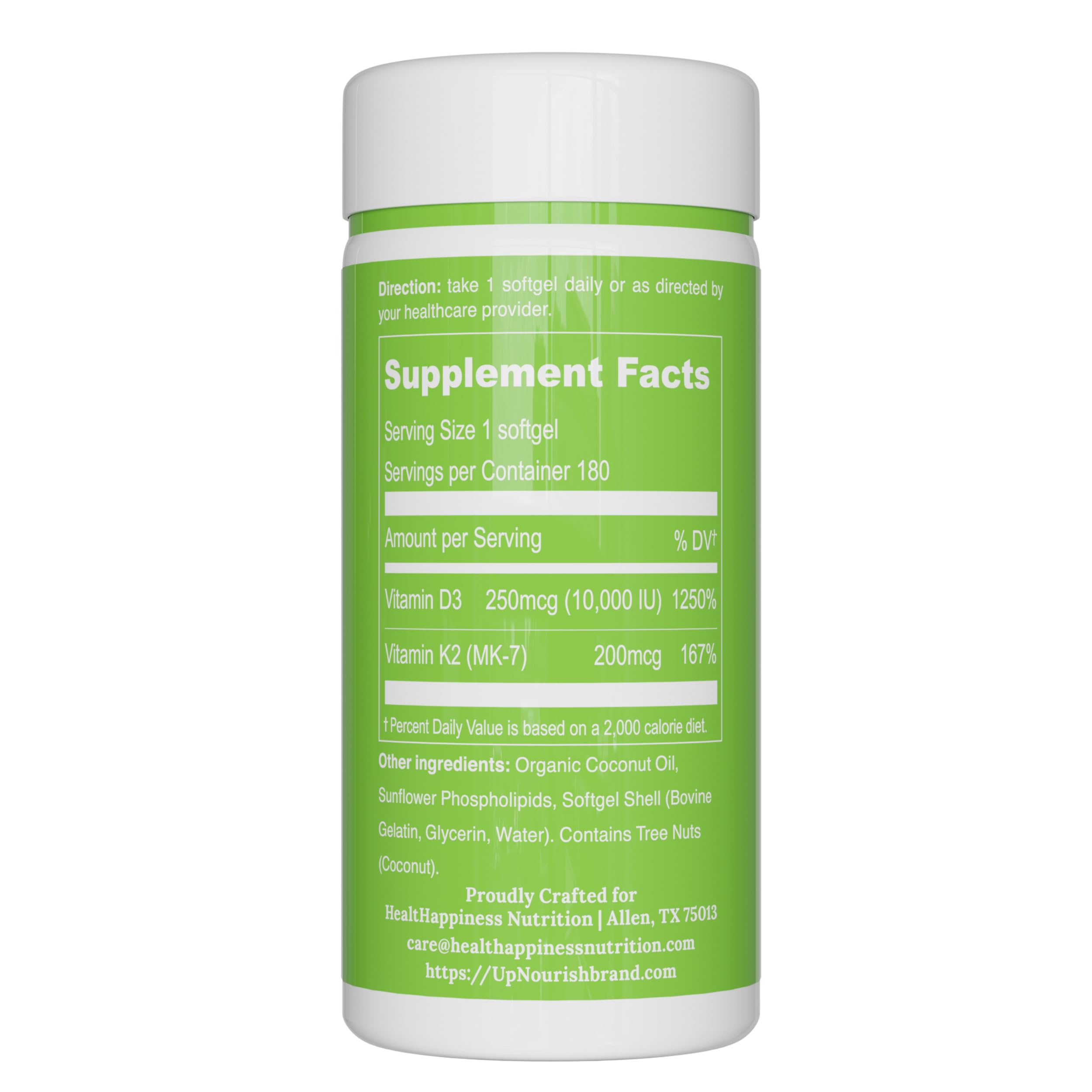 UpNourish Liposomal Vitamin D3 K2 softgels on a wooden table