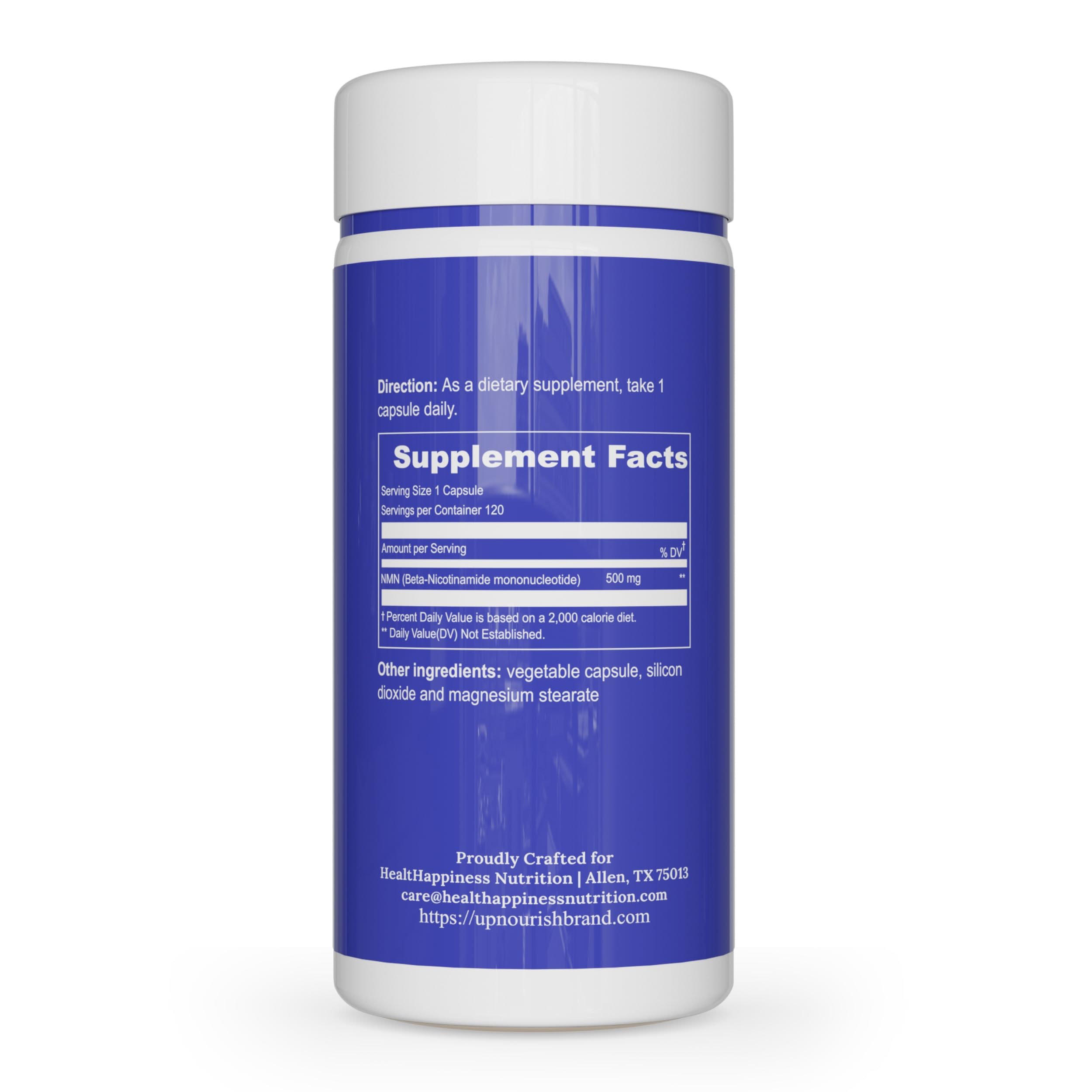 UpNourish NAD+ support 500mg NMN supplement back view