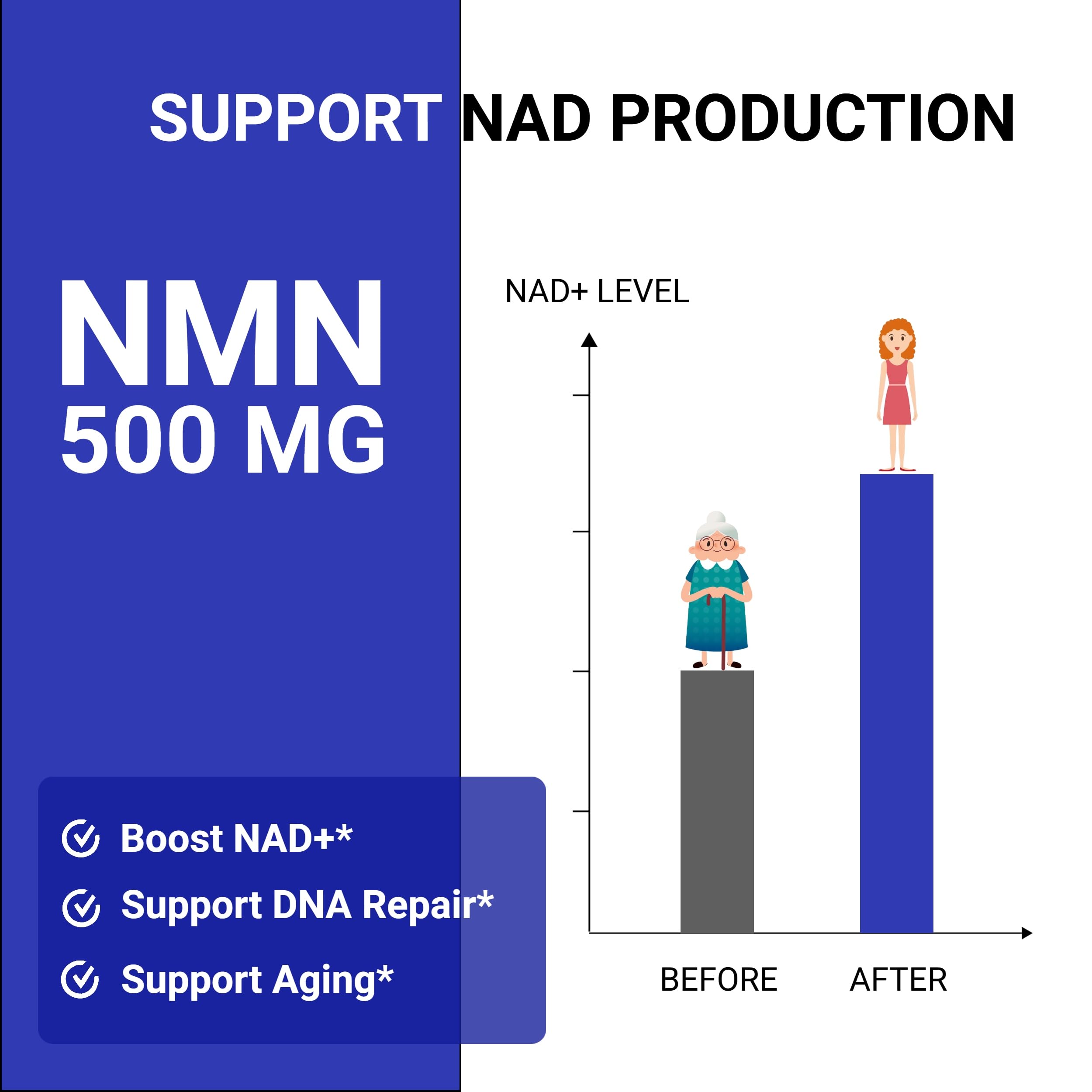 UpNourish NAD+ support 500mg NMN supplement ingredients list