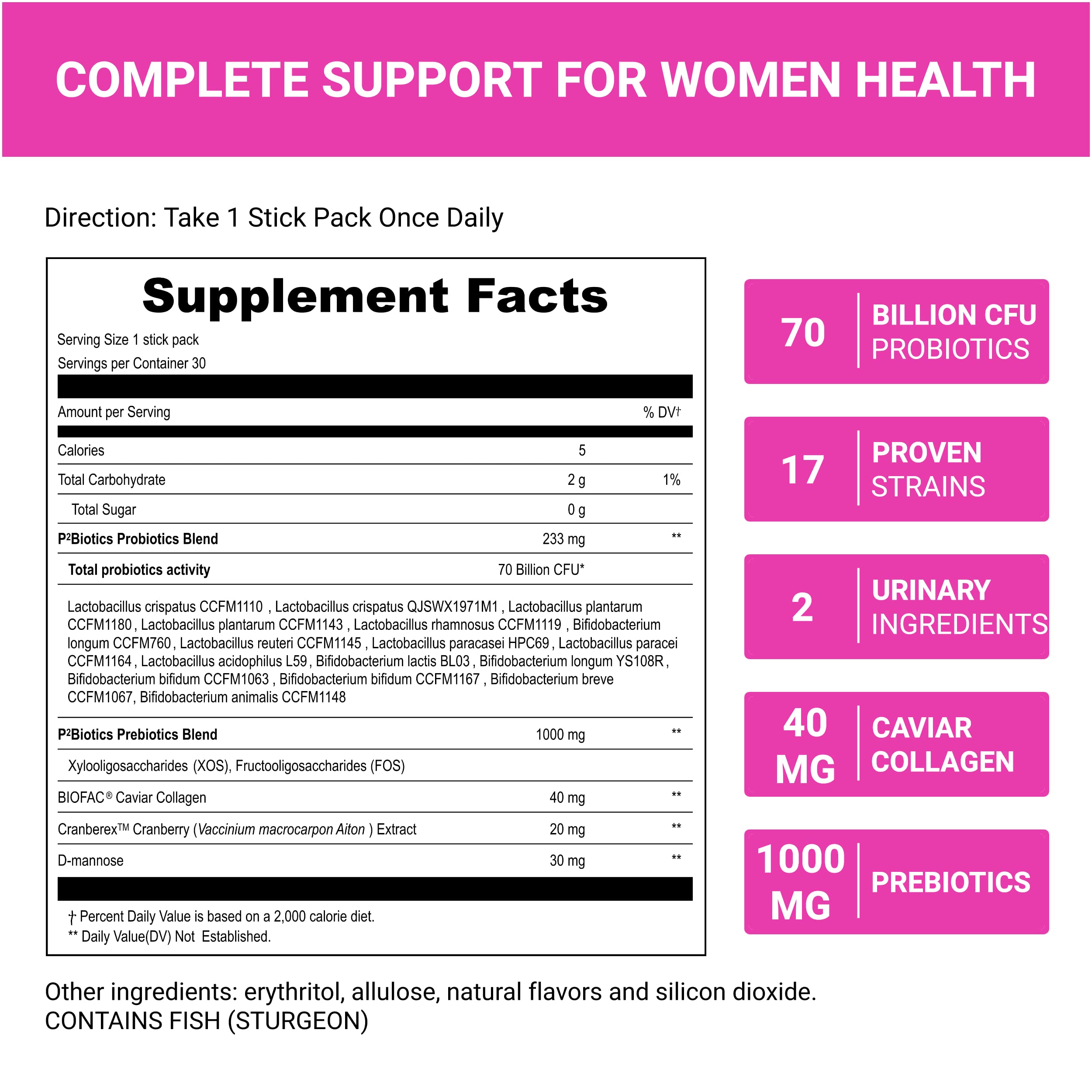 UpNourish Probiotics Caviar Collagen stick packet on a table