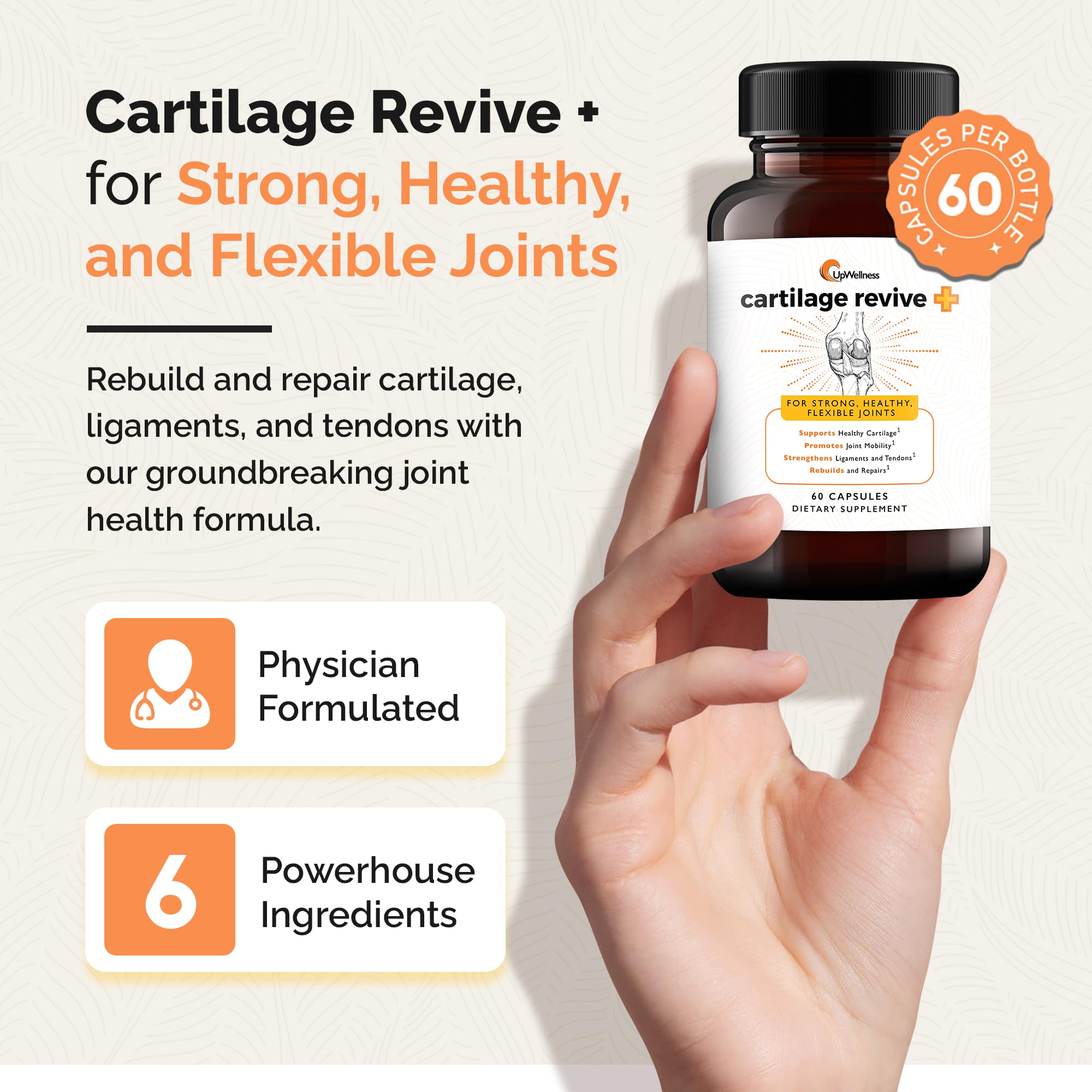 UpWellness Cartilage Revive + Joint Health Supplement bottle side view