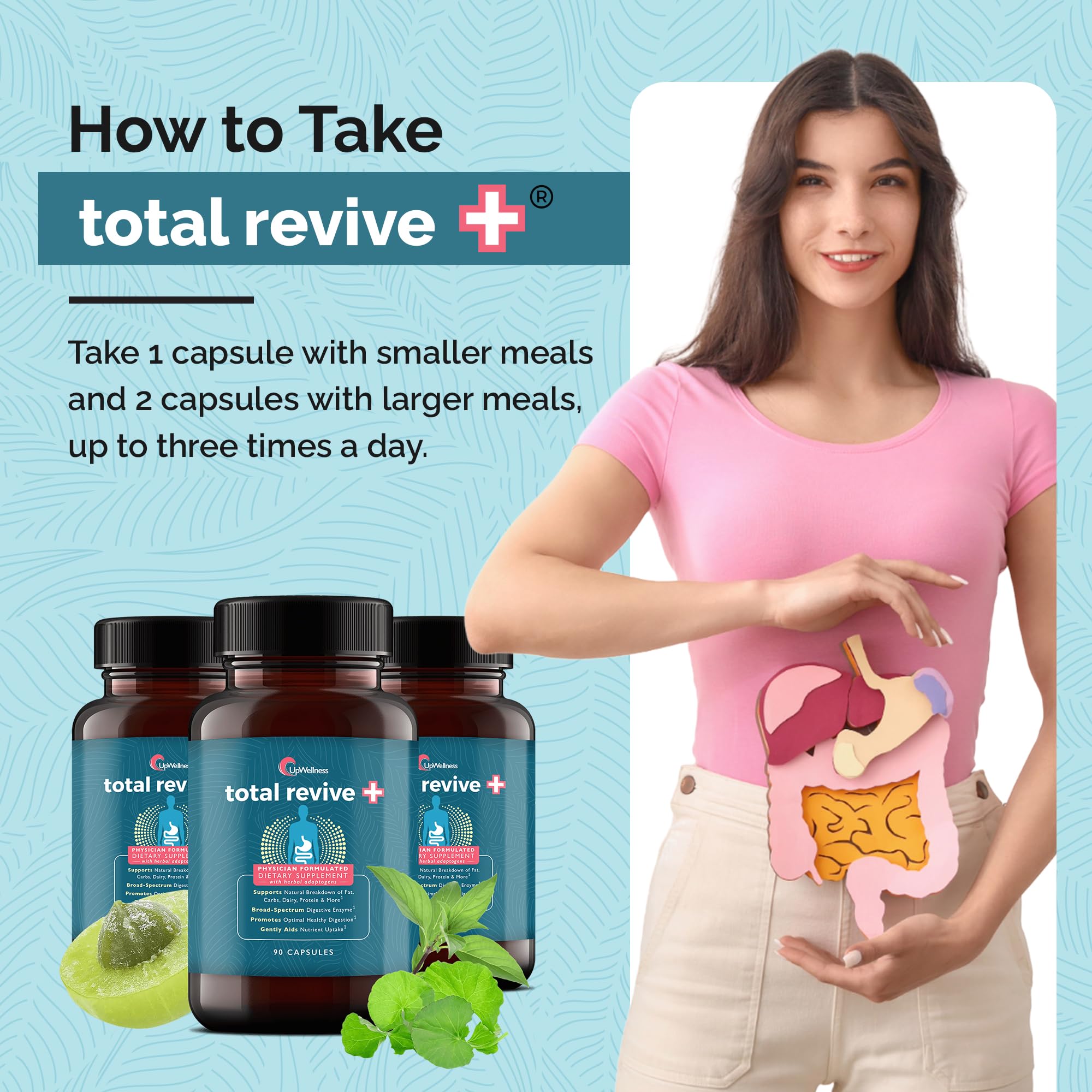 UpWellness Total Revive+ Multi-Enzymes 100g with a measuring spoon
