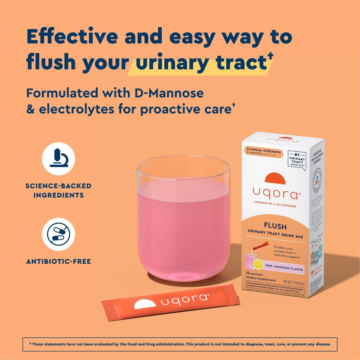 Uqora Flush drink mix packet back view with ingredient details